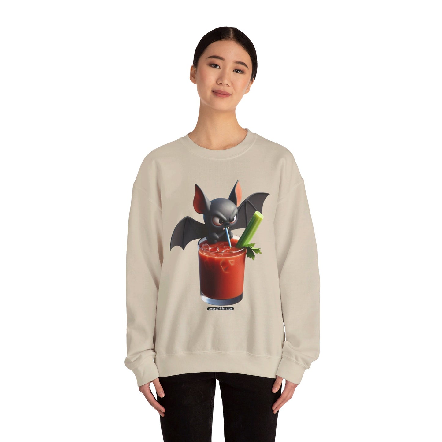 Angry Critters - Bat Drinking Bloody Mary, Unisex Heavy Blend™ Crewneck Sweatshirt