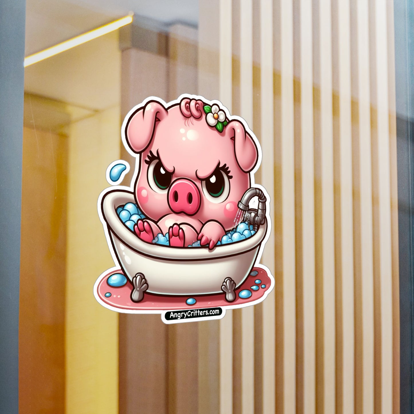 Angry Critters - Pig in a Bath, Kiss-Cut Vinyl Decals