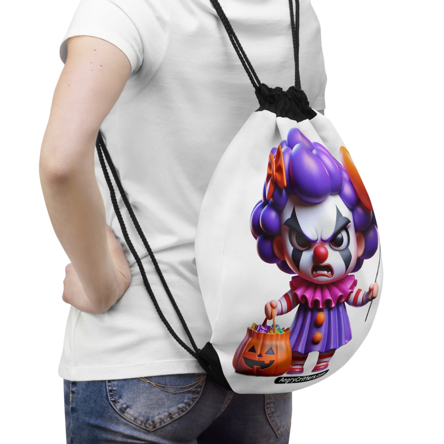 Angry Critters - Halloween Clown Purple, Drawstring Bag