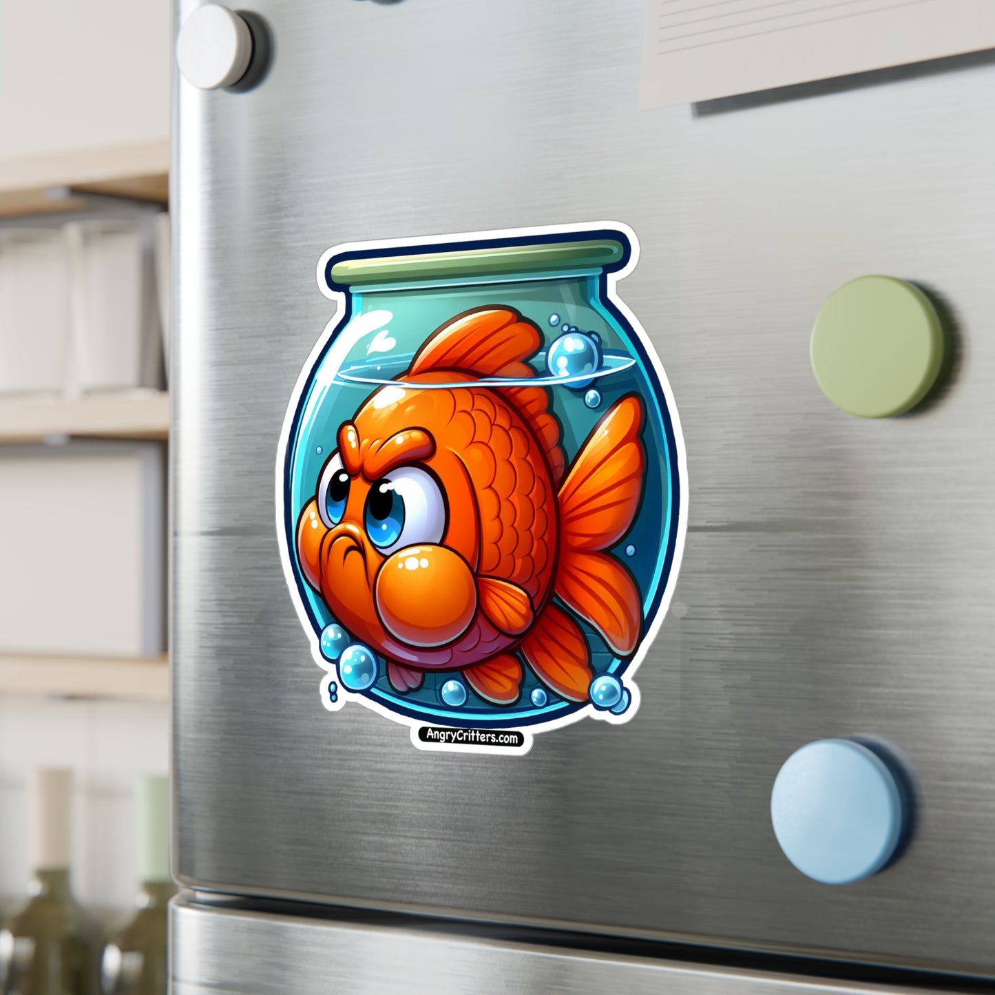 Angry Critters - Goldfish Living in a Fishbowl, Kiss-Cut Vinyl Decals