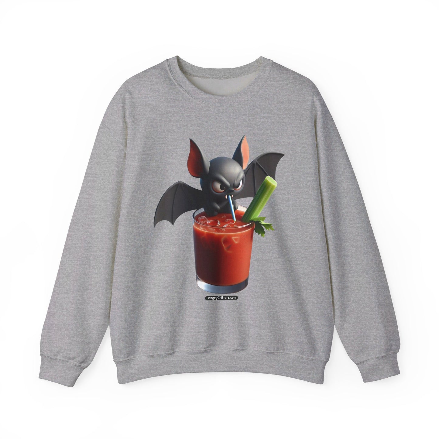 Angry Critters - Bat Drinking Bloody Mary, Unisex Heavy Blend™ Crewneck Sweatshirt