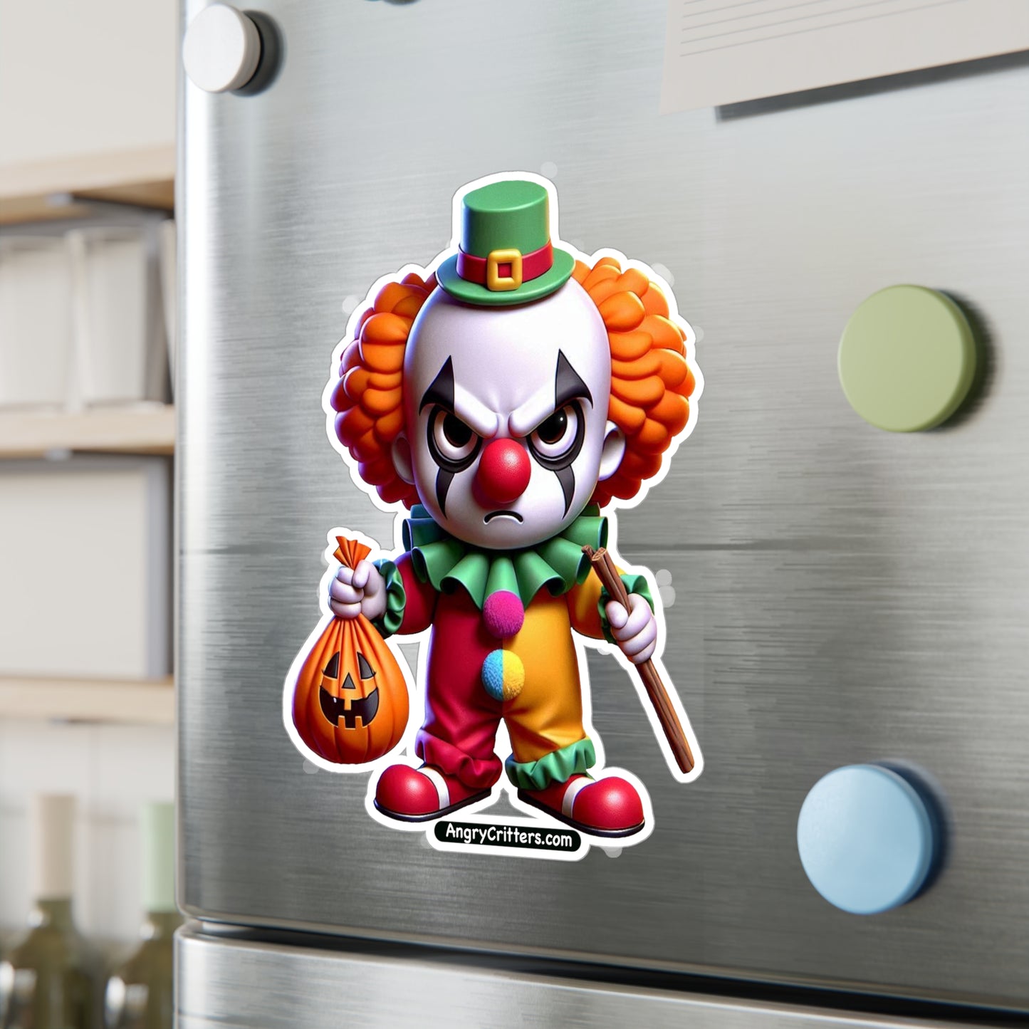 Angry Critters - Halloween Clown Orange, Kiss-Cut Vinyl Decals