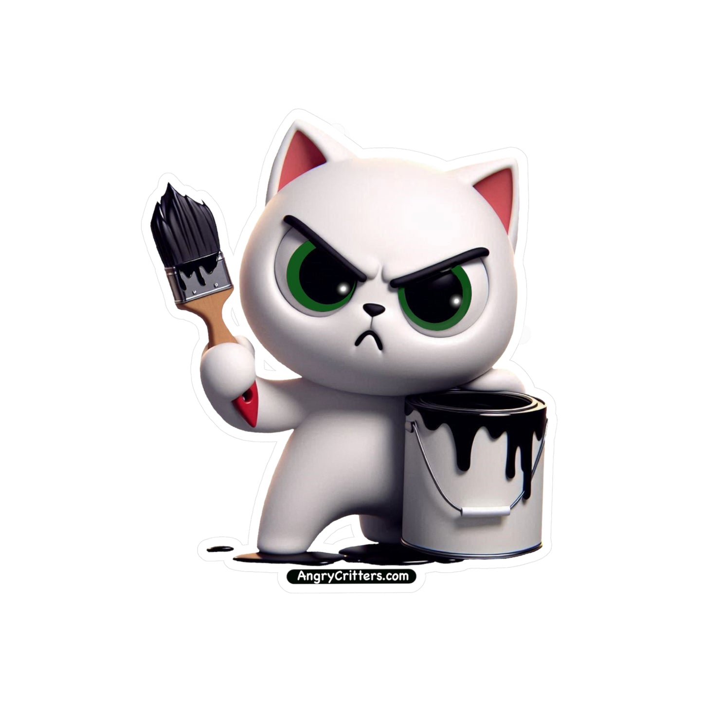 Angry Critters - White Cat with Black Paint, Kiss-Cut Vinyl Decals