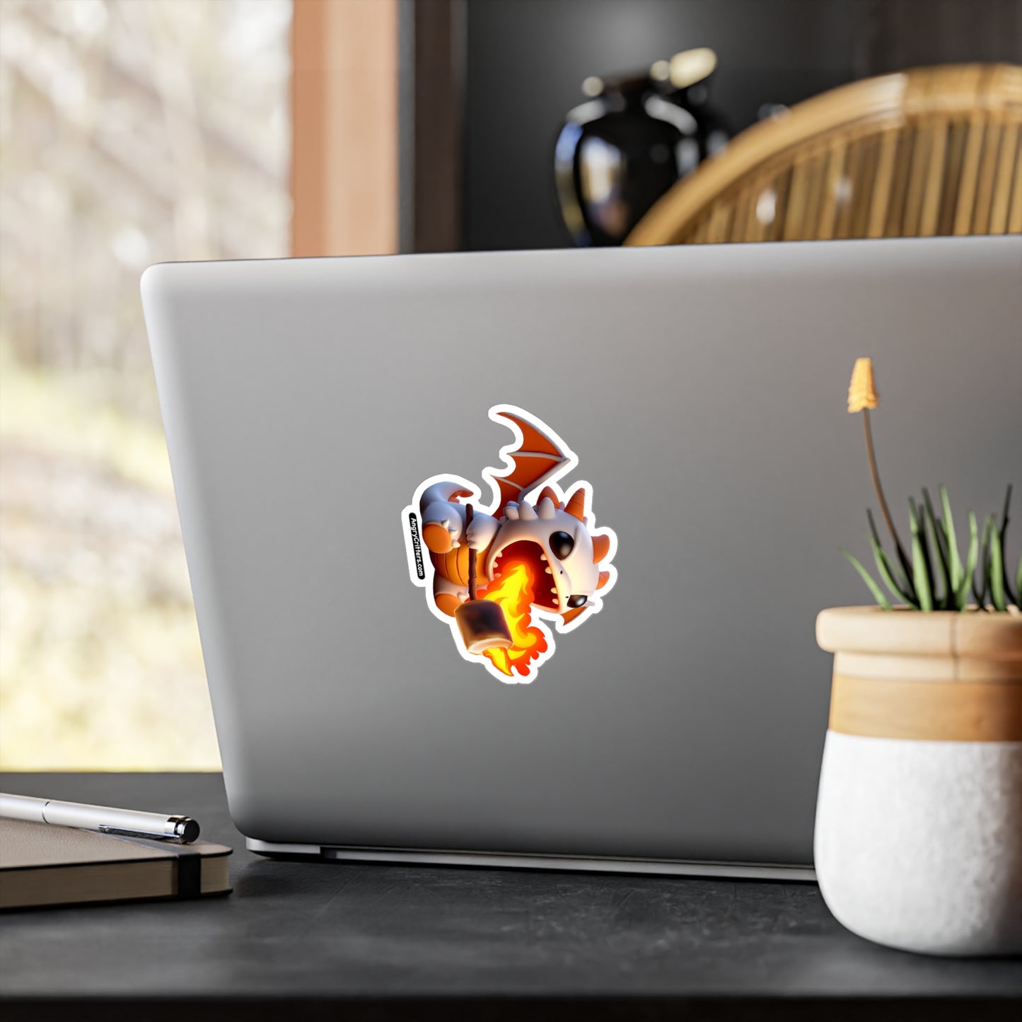 Angry Critters - Dragon Roasting Marshmallow, Kiss-Cut Vinyl Decals