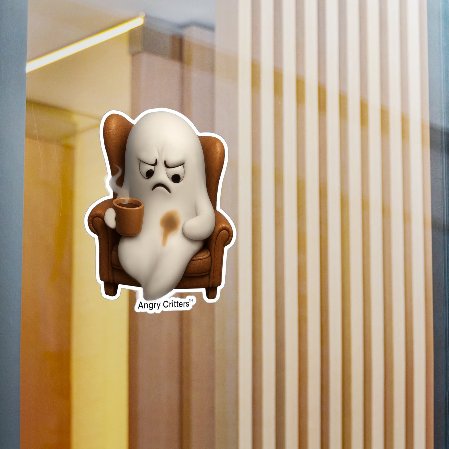 Angry Ghost with Coffee Stain Coffee Sticker — Kiss-Cut Vinyl Decal