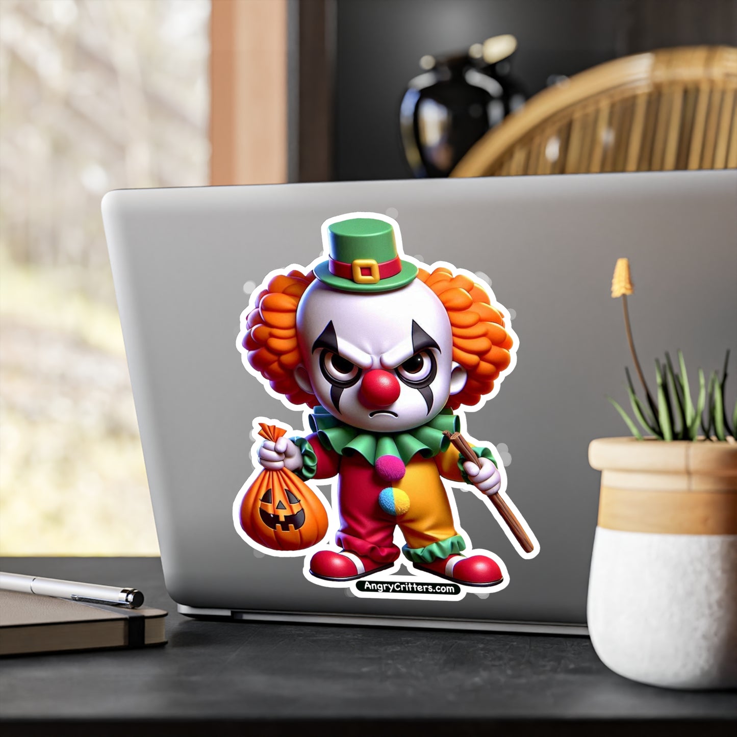 Angry Critters - Halloween Clown Orange, Kiss-Cut Vinyl Decals