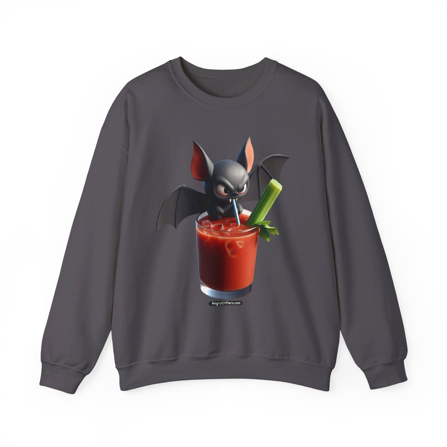 Angry Critters - Bat Drinking Bloody Mary, Unisex Heavy Blend™ Crewneck Sweatshirt