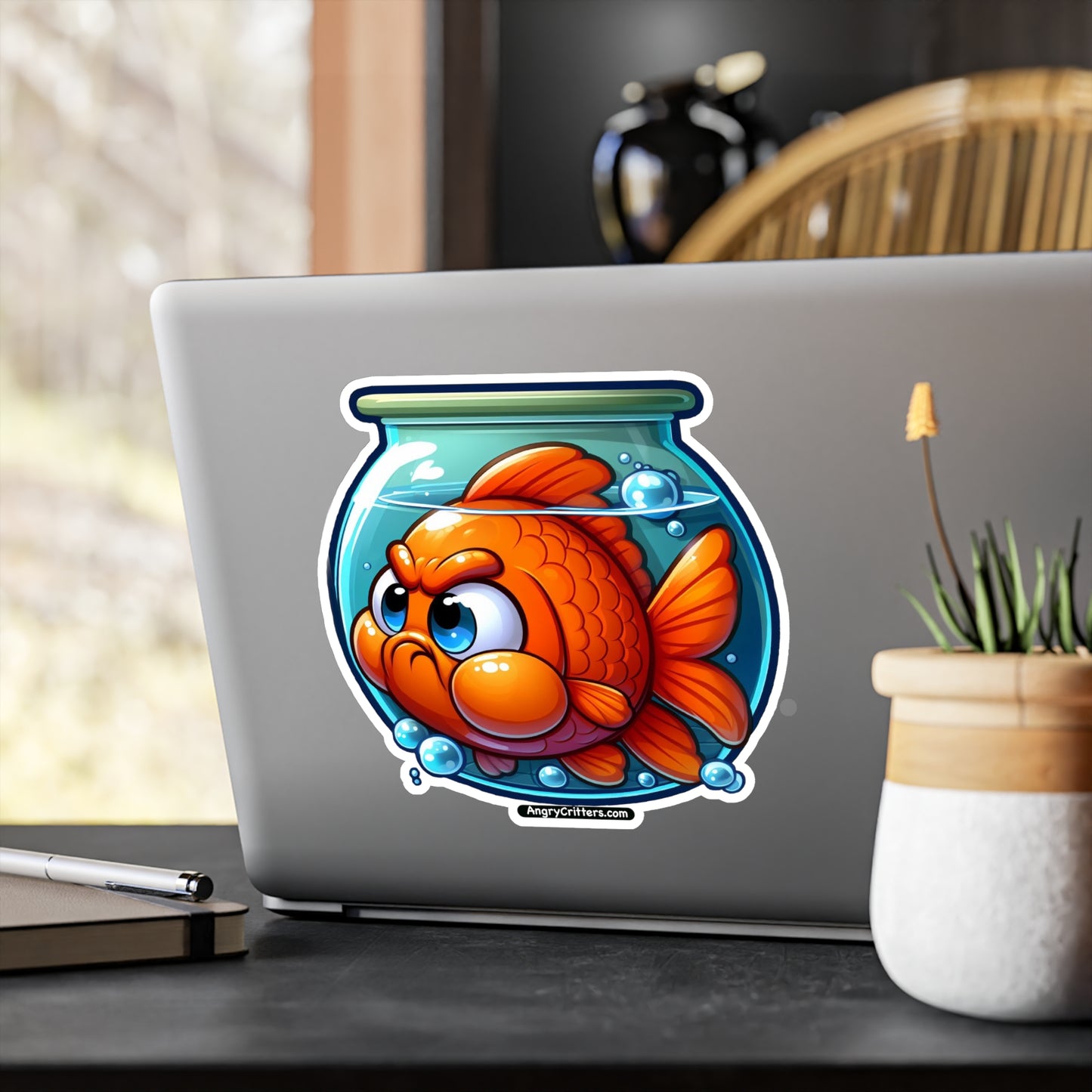 Angry Critters - Goldfish Living in a Fishbowl, Kiss-Cut Vinyl Decals