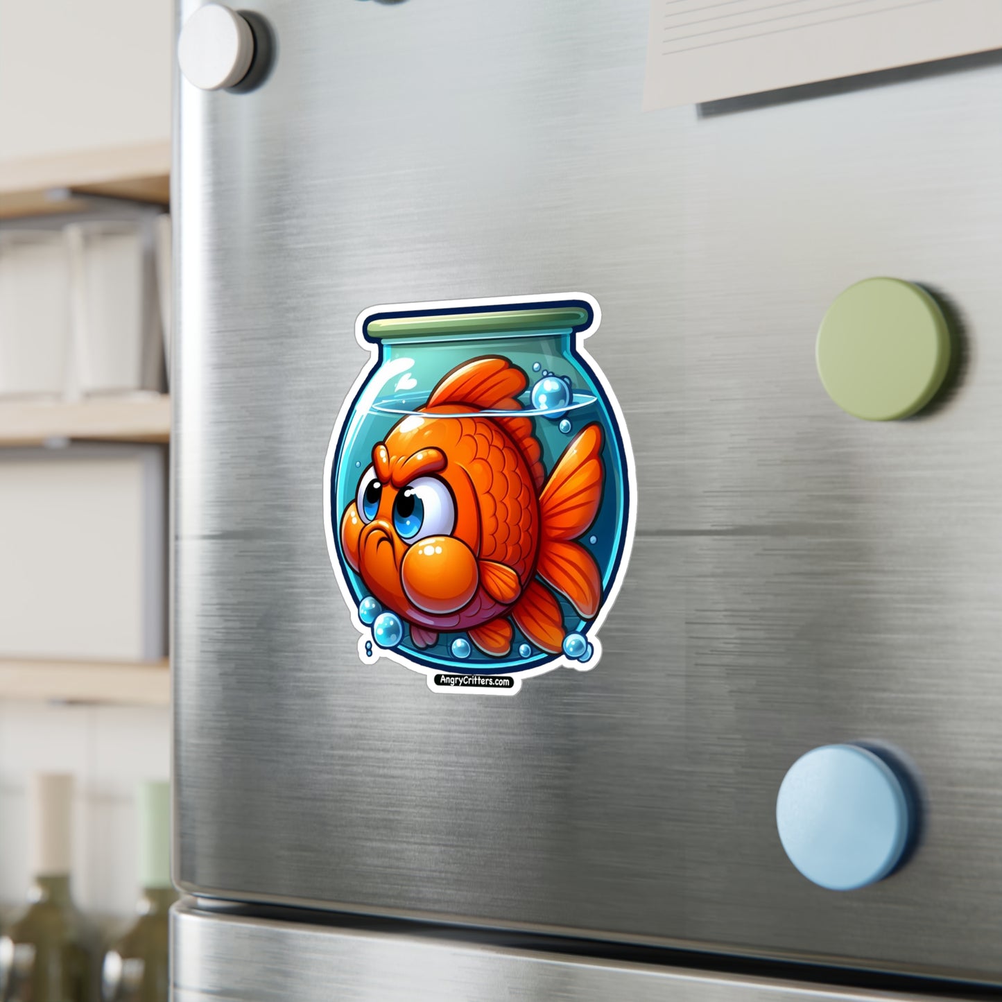 Angry Critters - Goldfish Living in a Fishbowl, Kiss-Cut Vinyl Decals