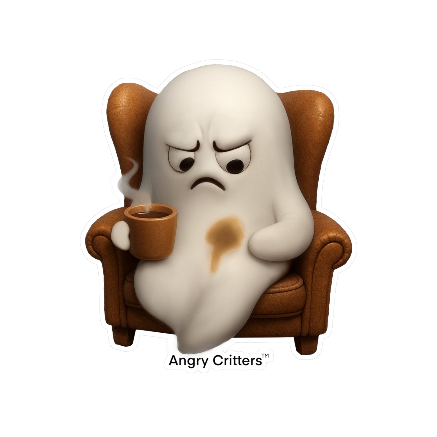 Angry Ghost with Coffee Stain Coffee Sticker — Kiss-Cut Vinyl Decal