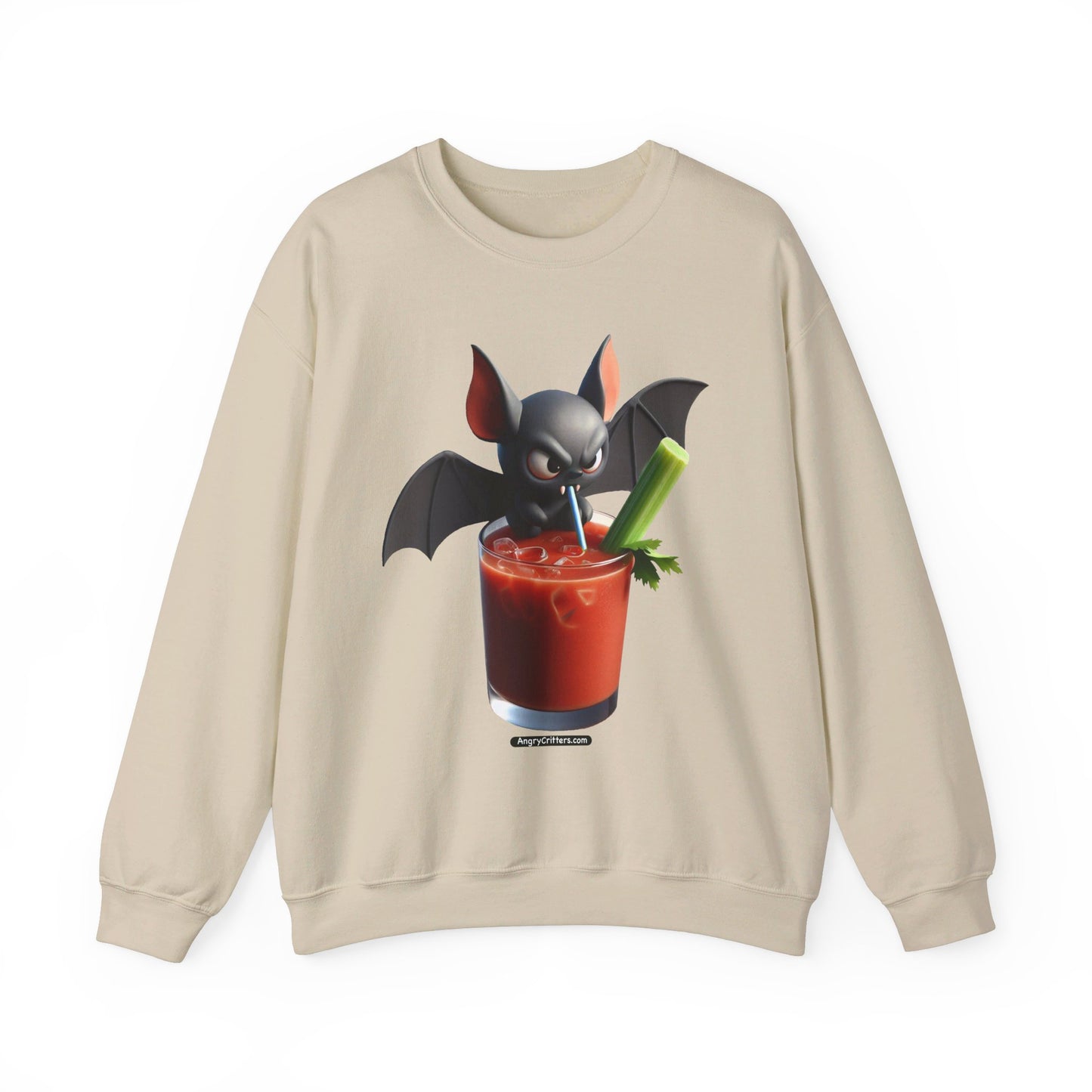 Angry Critters - Bat Drinking Bloody Mary, Unisex Heavy Blend™ Crewneck Sweatshirt