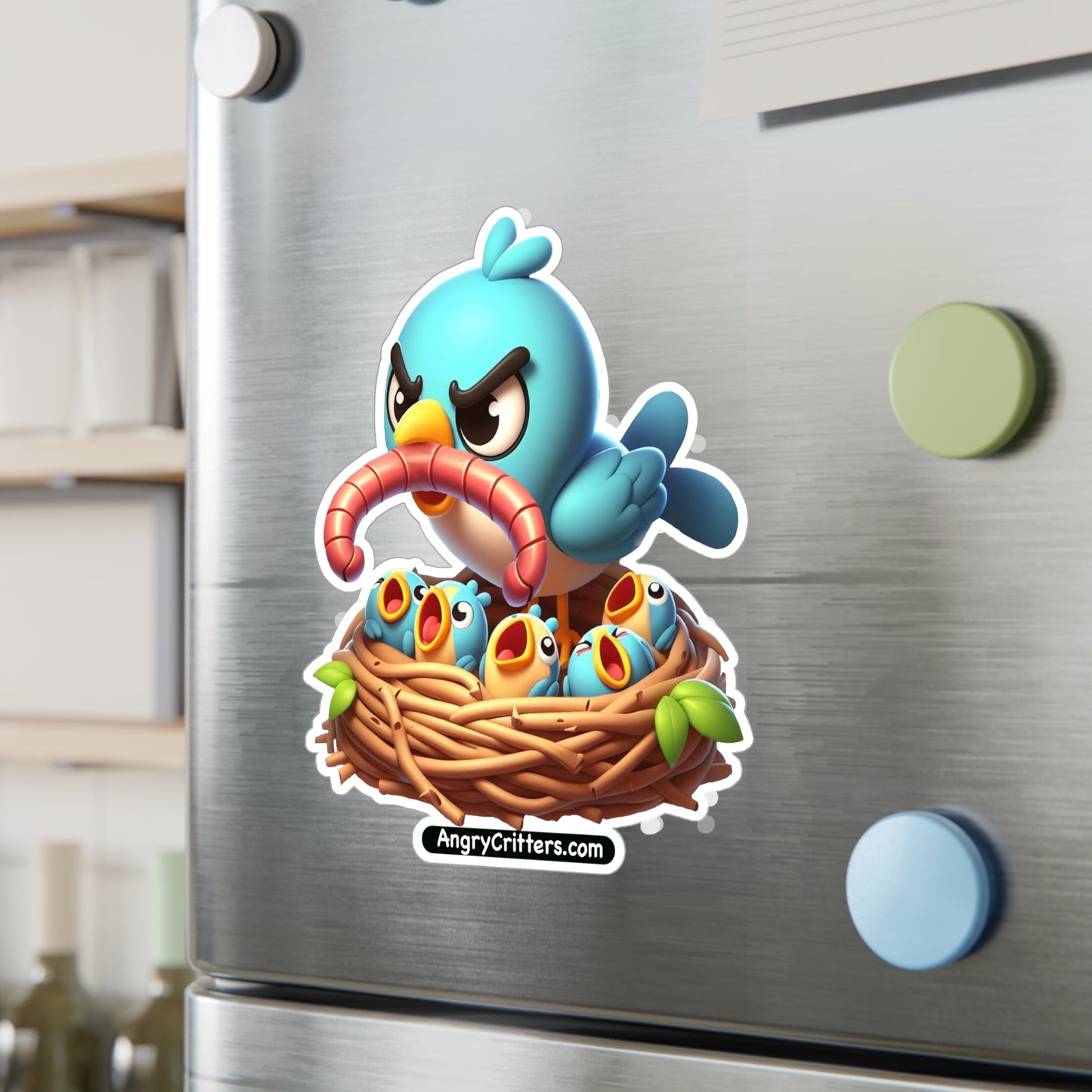 Angry Critters - Mom Bird with Baby Birds, Kiss-Cut Vinyl Decals