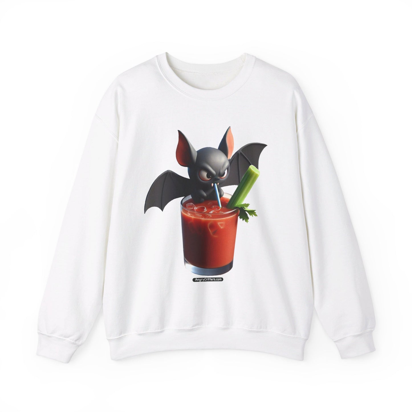 Angry Critters - Bat Drinking Bloody Mary, Unisex Heavy Blend™ Crewneck Sweatshirt