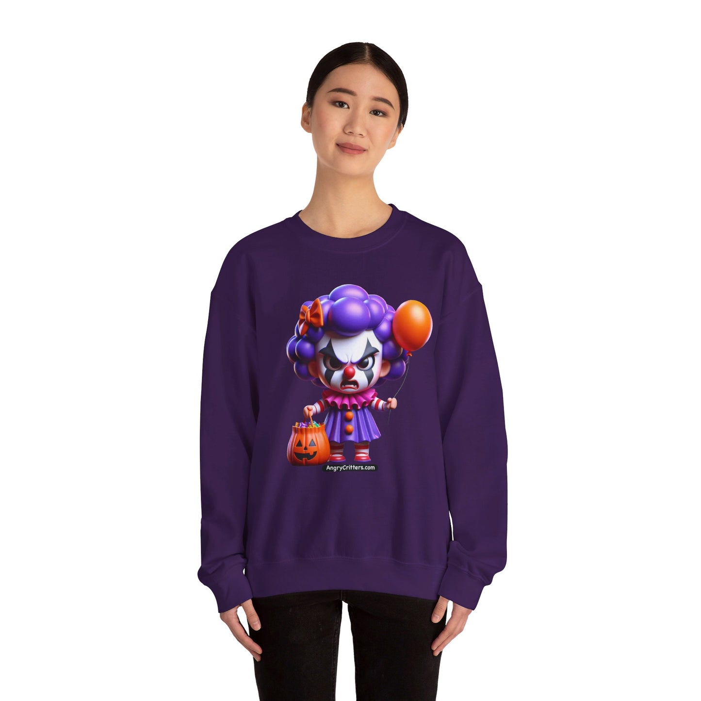 Angry Critters - Halloween Clown Purple, Unisex Heavy Blend™ Crewneck Sweatshirt