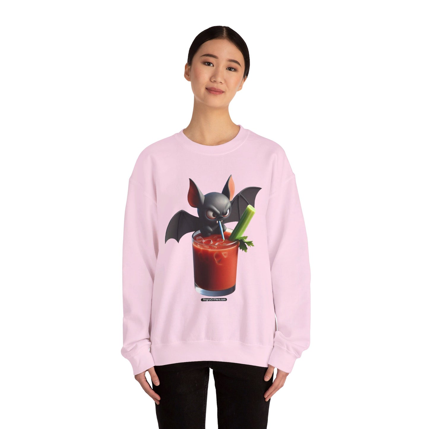 Angry Critters - Bat Drinking Bloody Mary, Unisex Heavy Blend™ Crewneck Sweatshirt