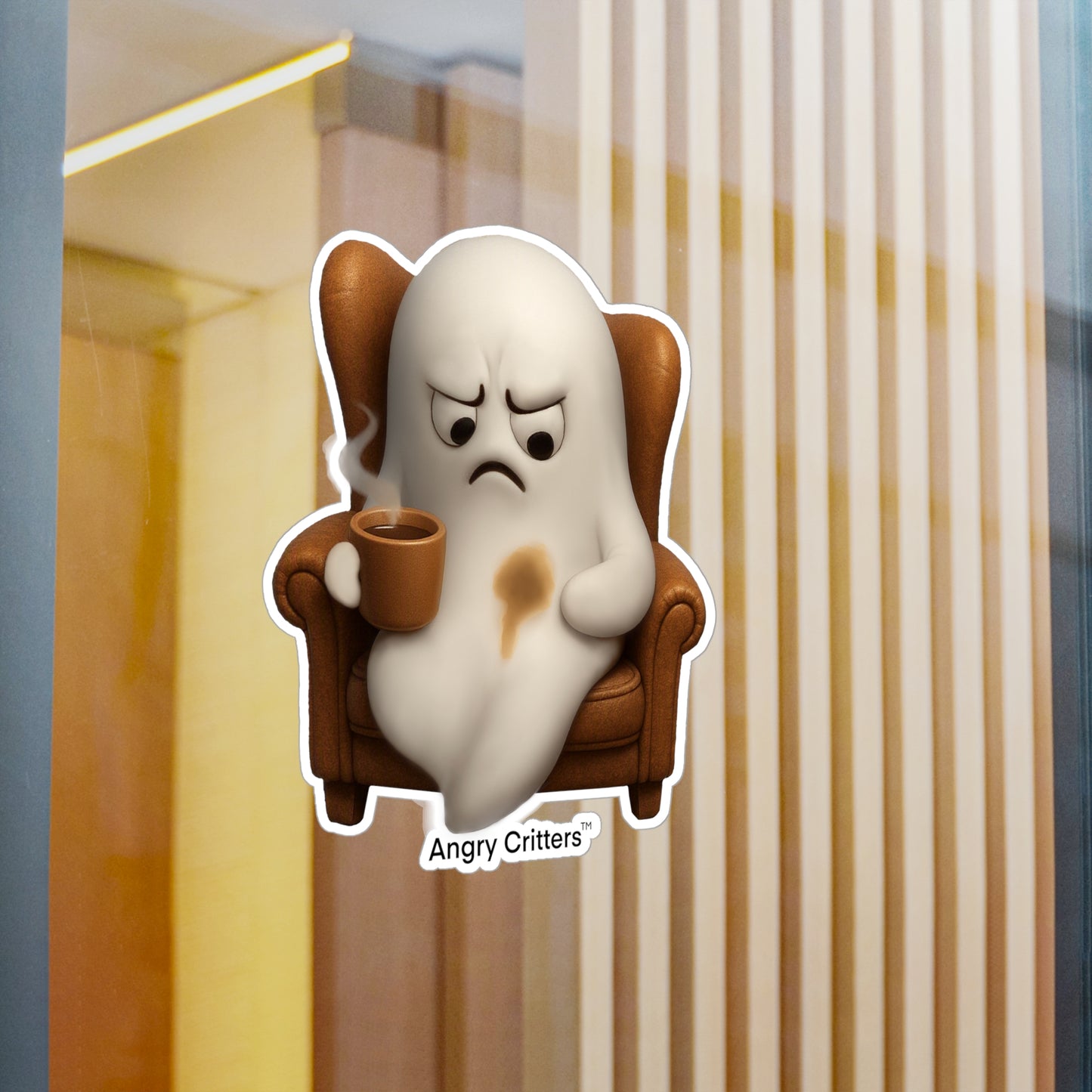 Angry Ghost with Coffee Stain Coffee Sticker — Kiss-Cut Vinyl Decal