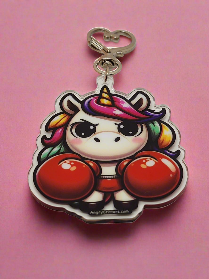 Angry Critters - Unicorn in Boxing Gloves, Acrylic Keychain