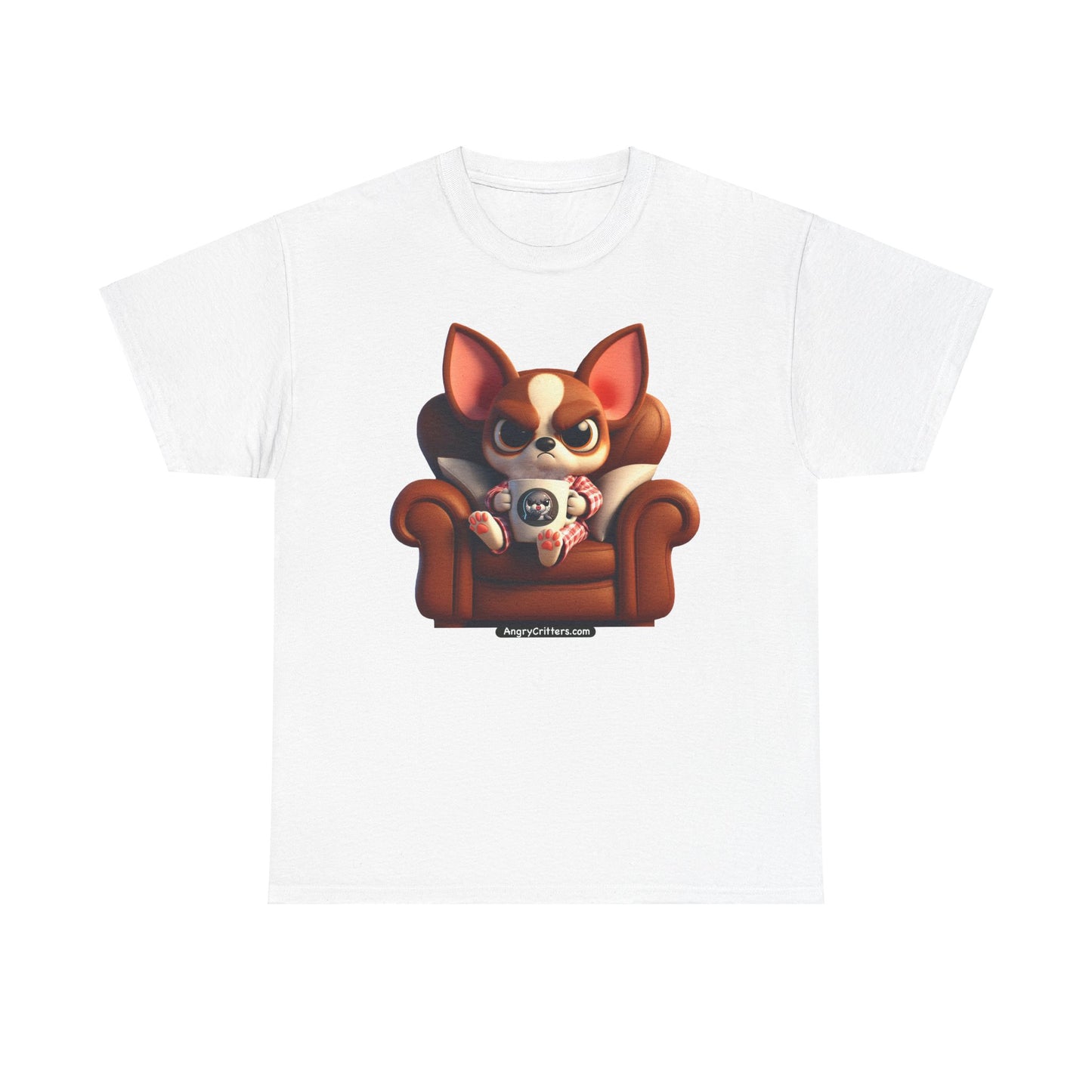 Angry Critters - Chihuahua Having Coffee, Unisex Heavy Cotton Tee