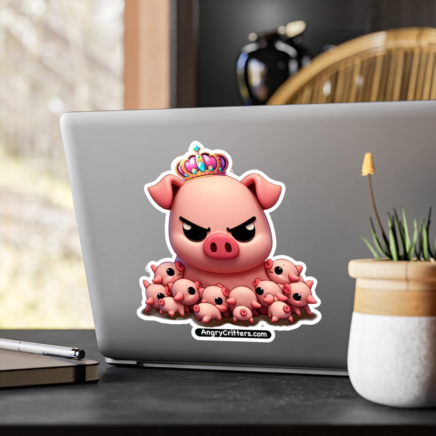 Angry Critters - Mom Pig with Piglets, Kiss-Cut Vinyl Decals