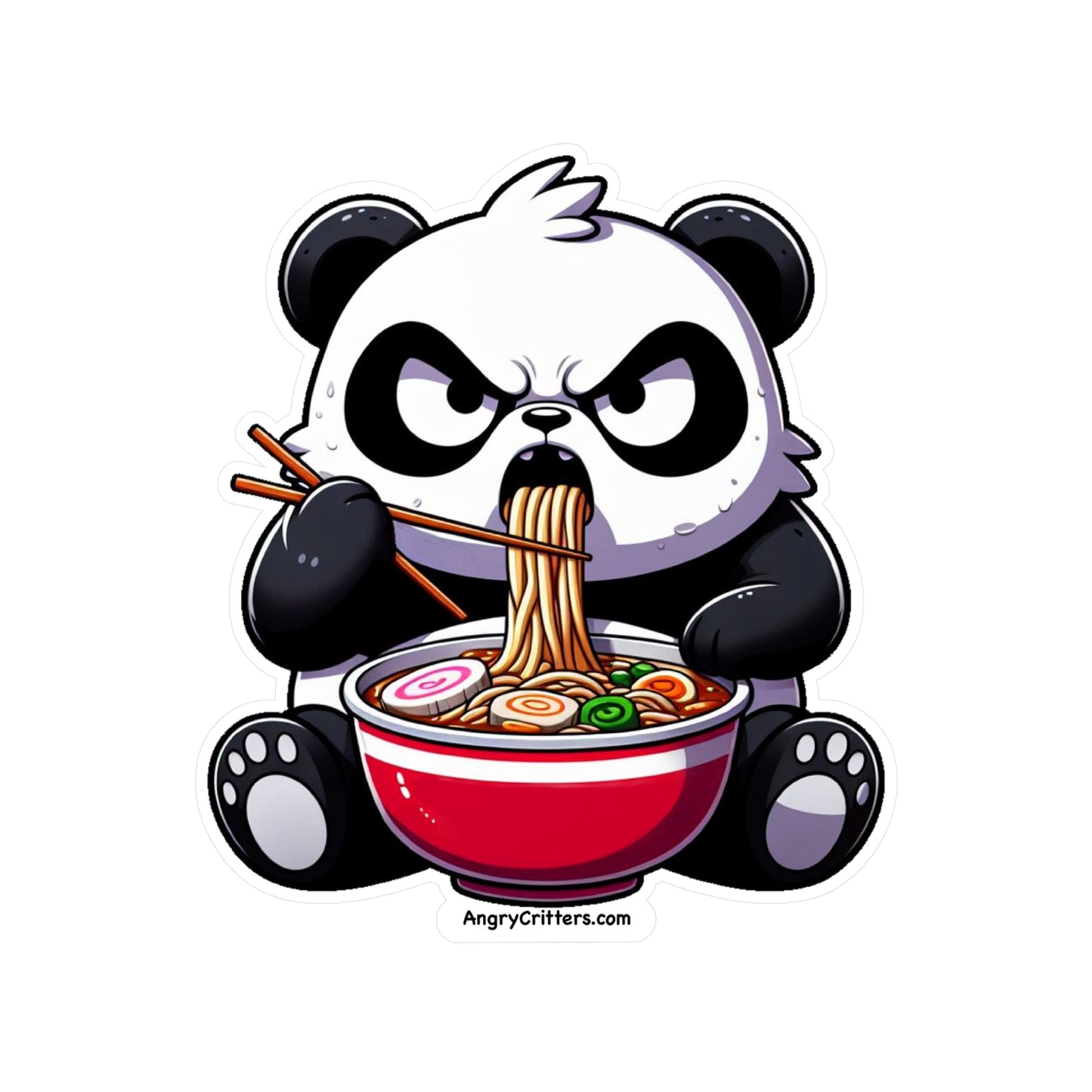 Angry Critters - Panda with Ramen, Kiss-Cut Vinyl Decals