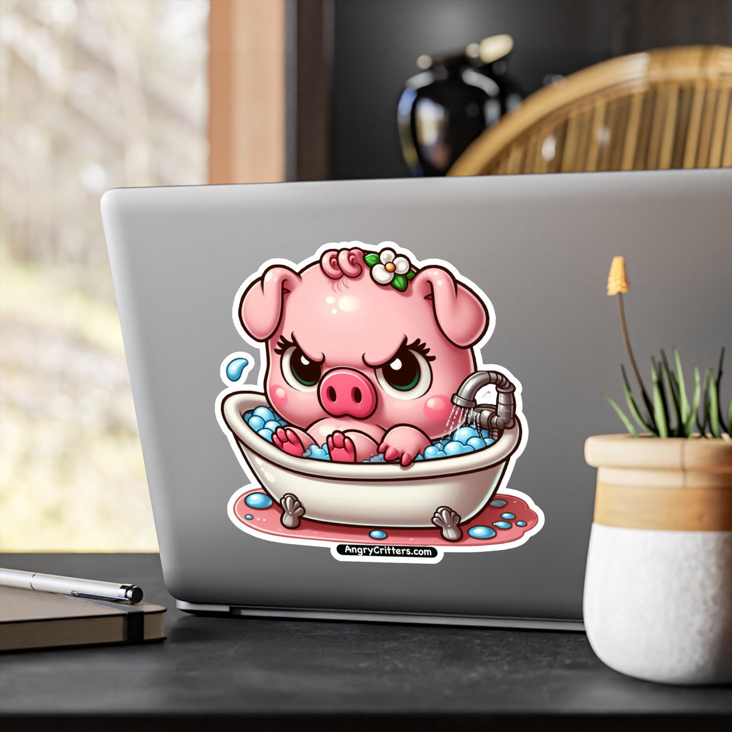 Angry Critters - Pig in a Bath, Kiss-Cut Vinyl Decals