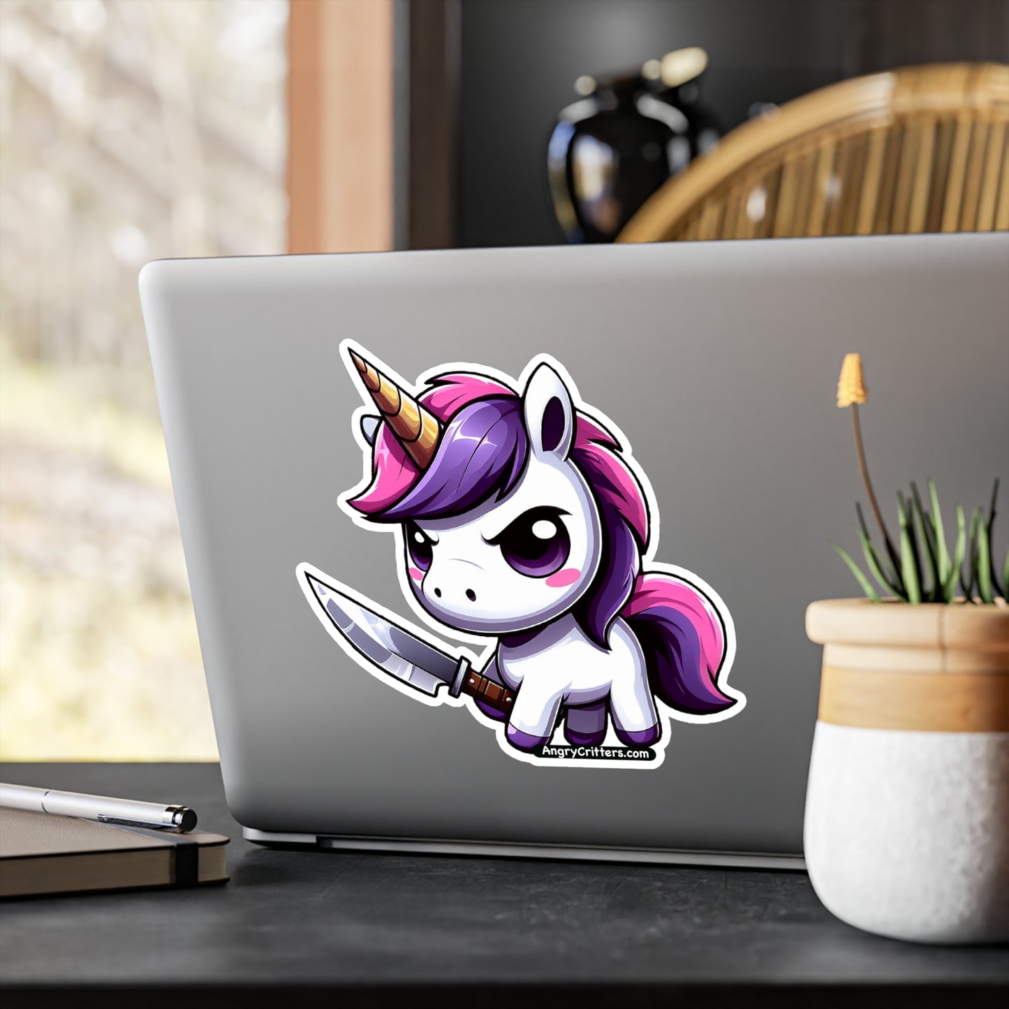 Angry Critters - Unicorn with a Blade, Kiss-Cut Vinyl Decals