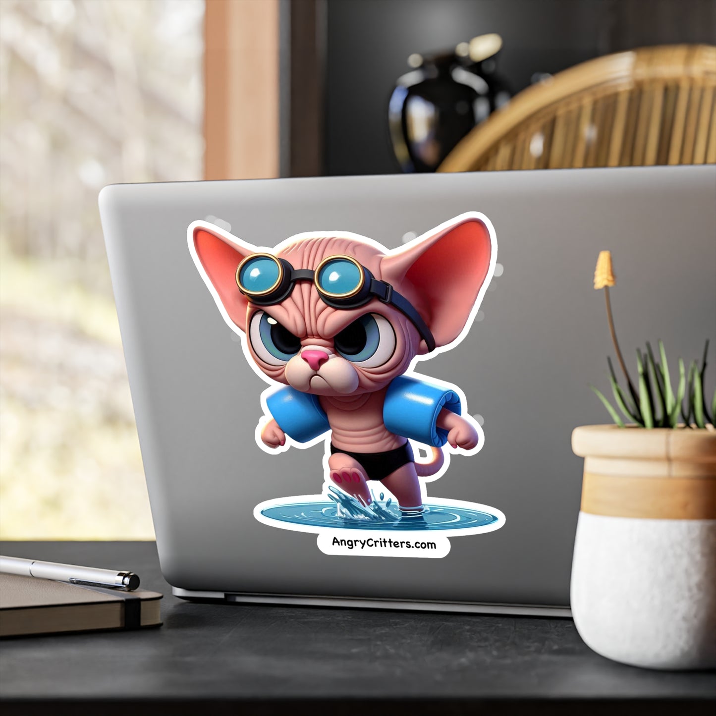 Angry Critters - Swimming Sphinx Cat, Kiss-Cut Vinyl Decals