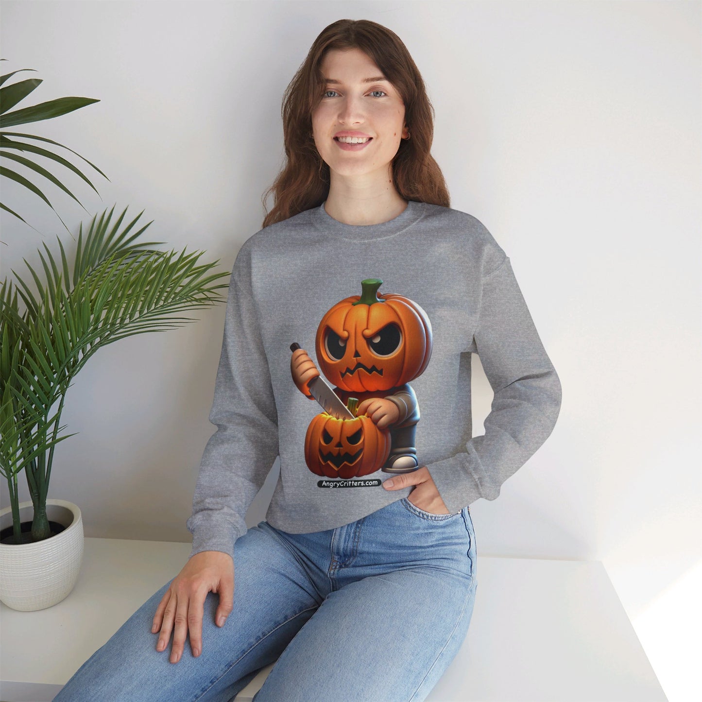 Angry Critters - Jack Carving Pumpkin, Unisex Heavy Blend™ Crewneck Sweatshirt