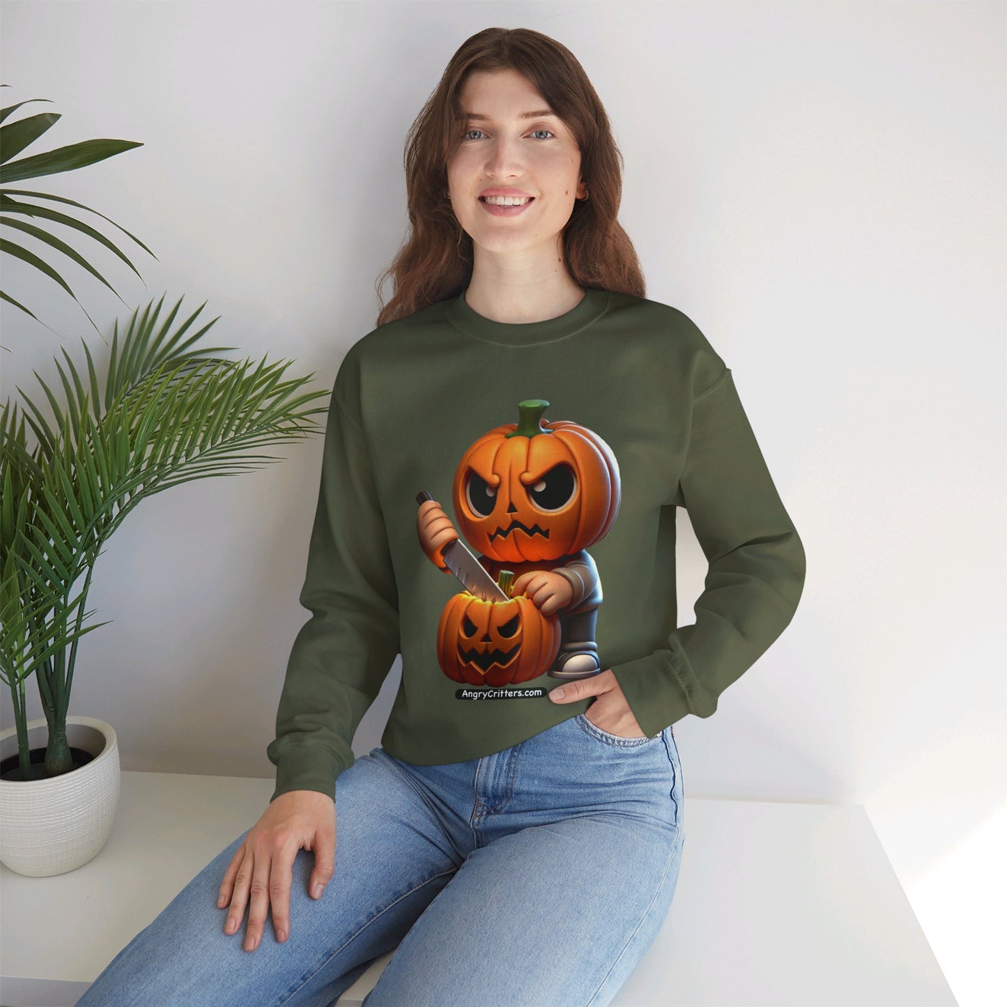 Angry Critters - Jack Carving Pumpkin, Unisex Heavy Blend™ Crewneck Sweatshirt