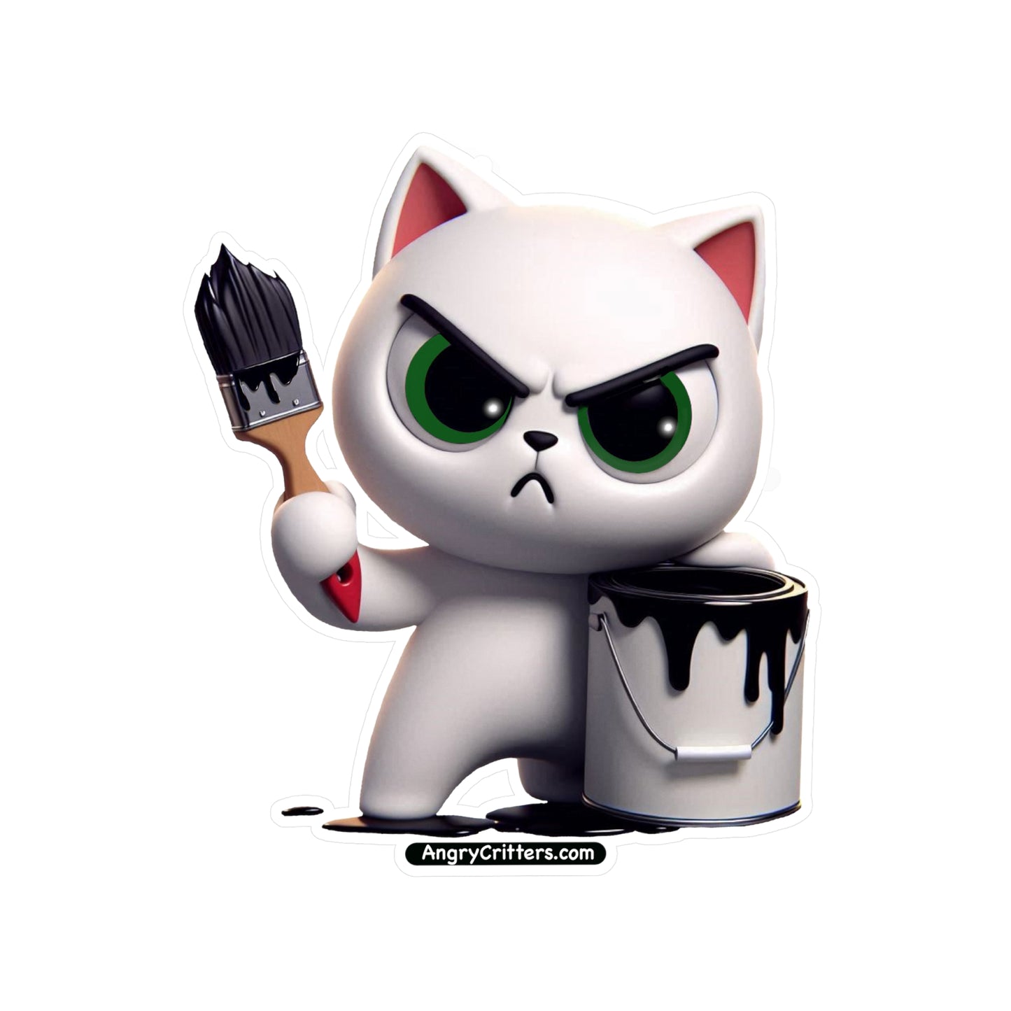 Angry Critters - White Cat with Black Paint, Kiss-Cut Vinyl Decals