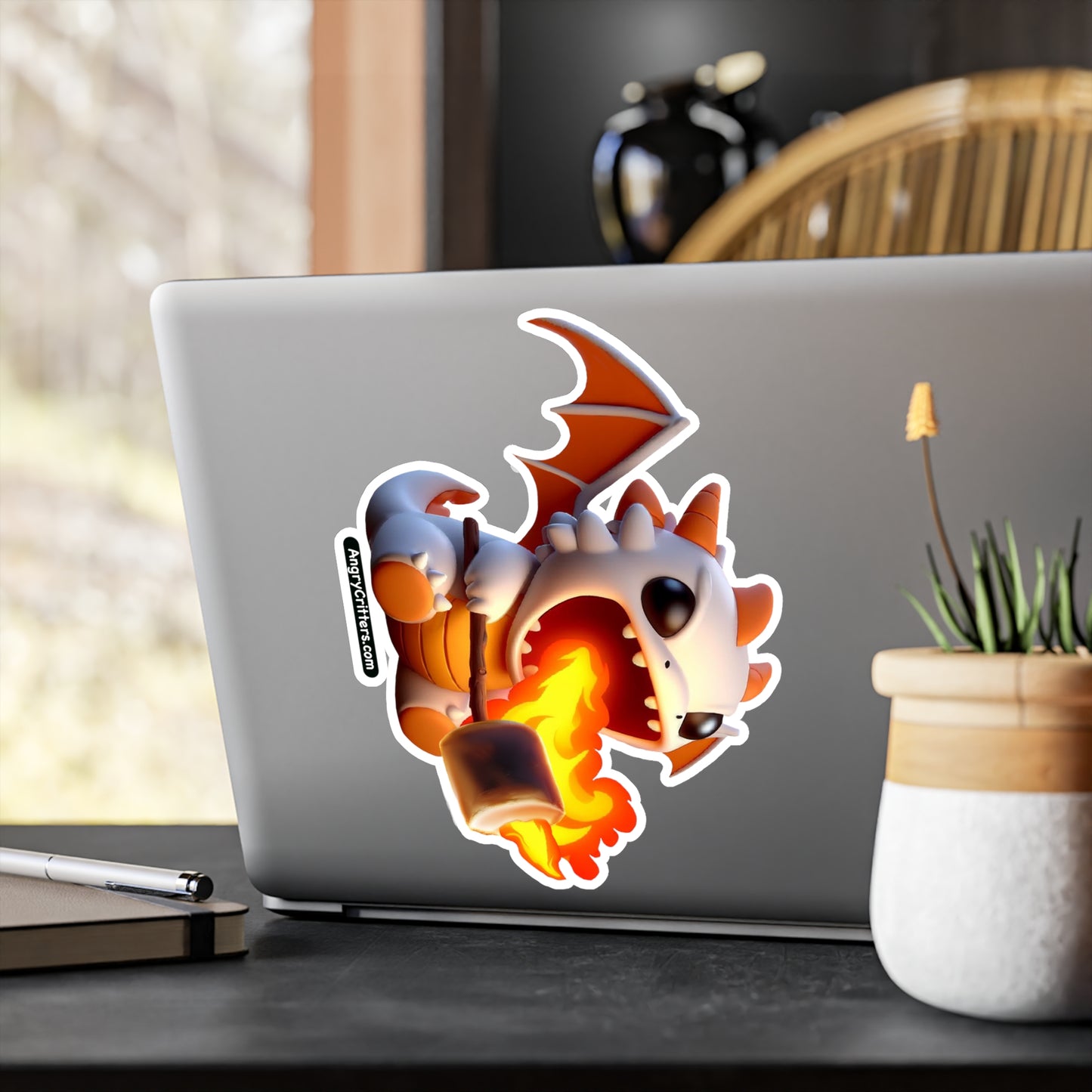 Angry Critters - Dragon Roasting Marshmallow, Kiss-Cut Vinyl Decals