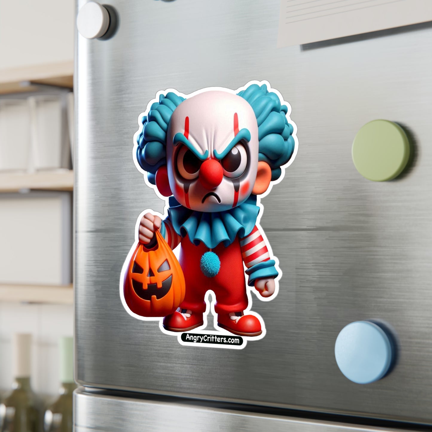 Angry Critters - Halloween Clown Blue, Kiss-Cut Vinyl Decals