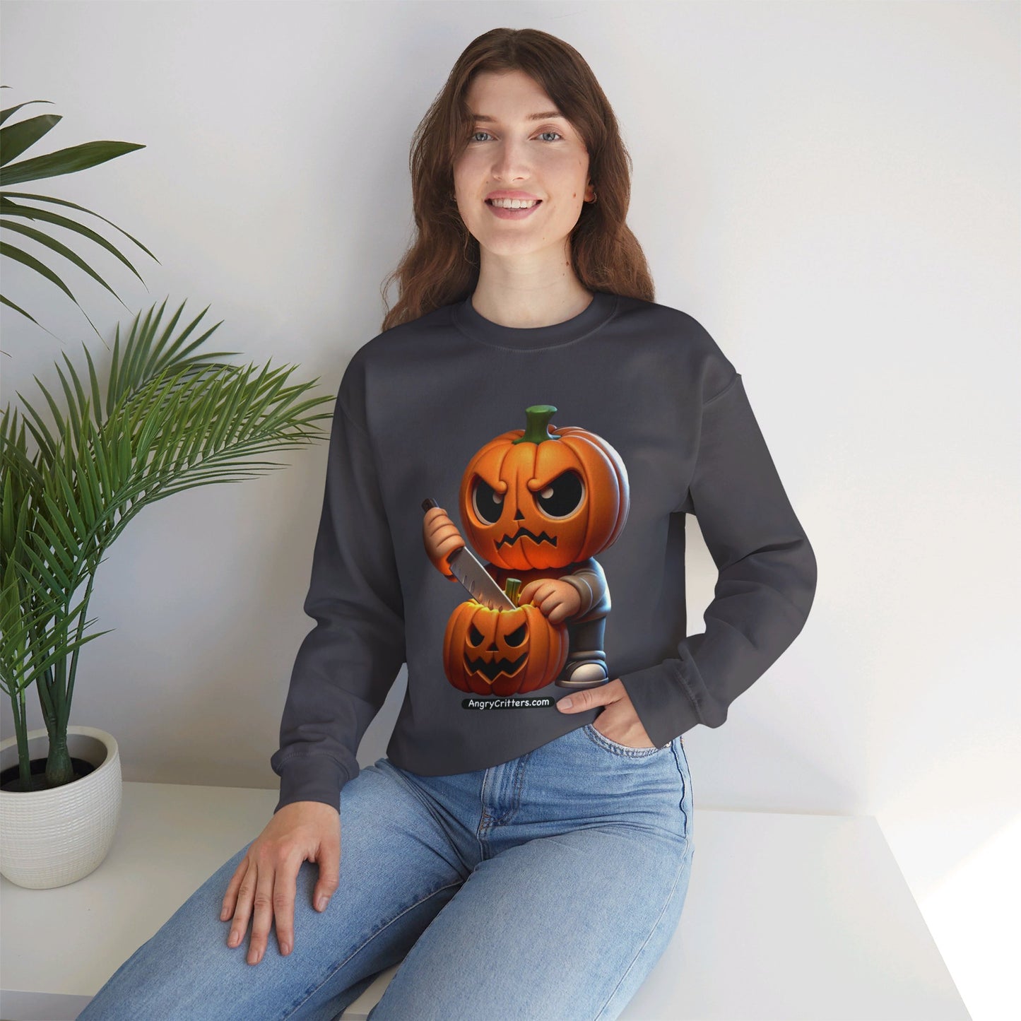 Angry Critters - Jack Carving Pumpkin, Unisex Heavy Blend™ Crewneck Sweatshirt