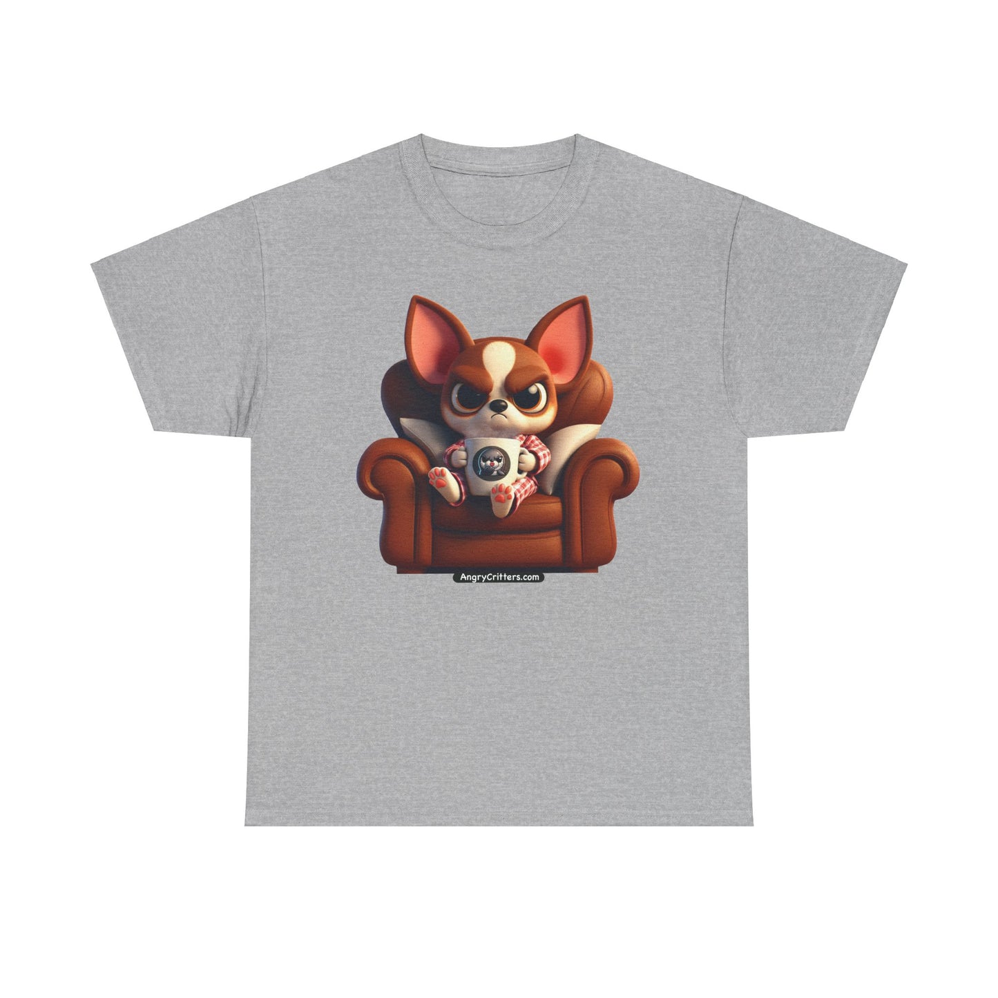 Angry Critters - Chihuahua Having Coffee, Unisex Heavy Cotton Tee