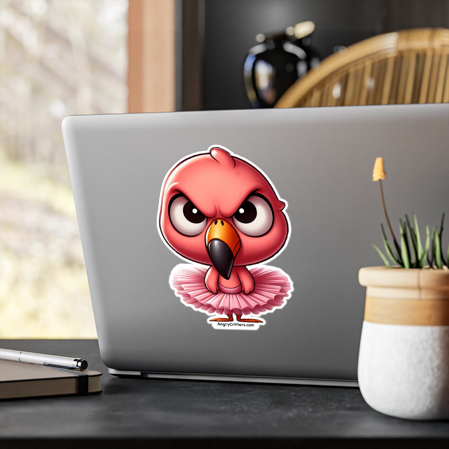 Angry Critters - Pink Flamingo in Tutu, Kiss-Cut Vinyl Decals