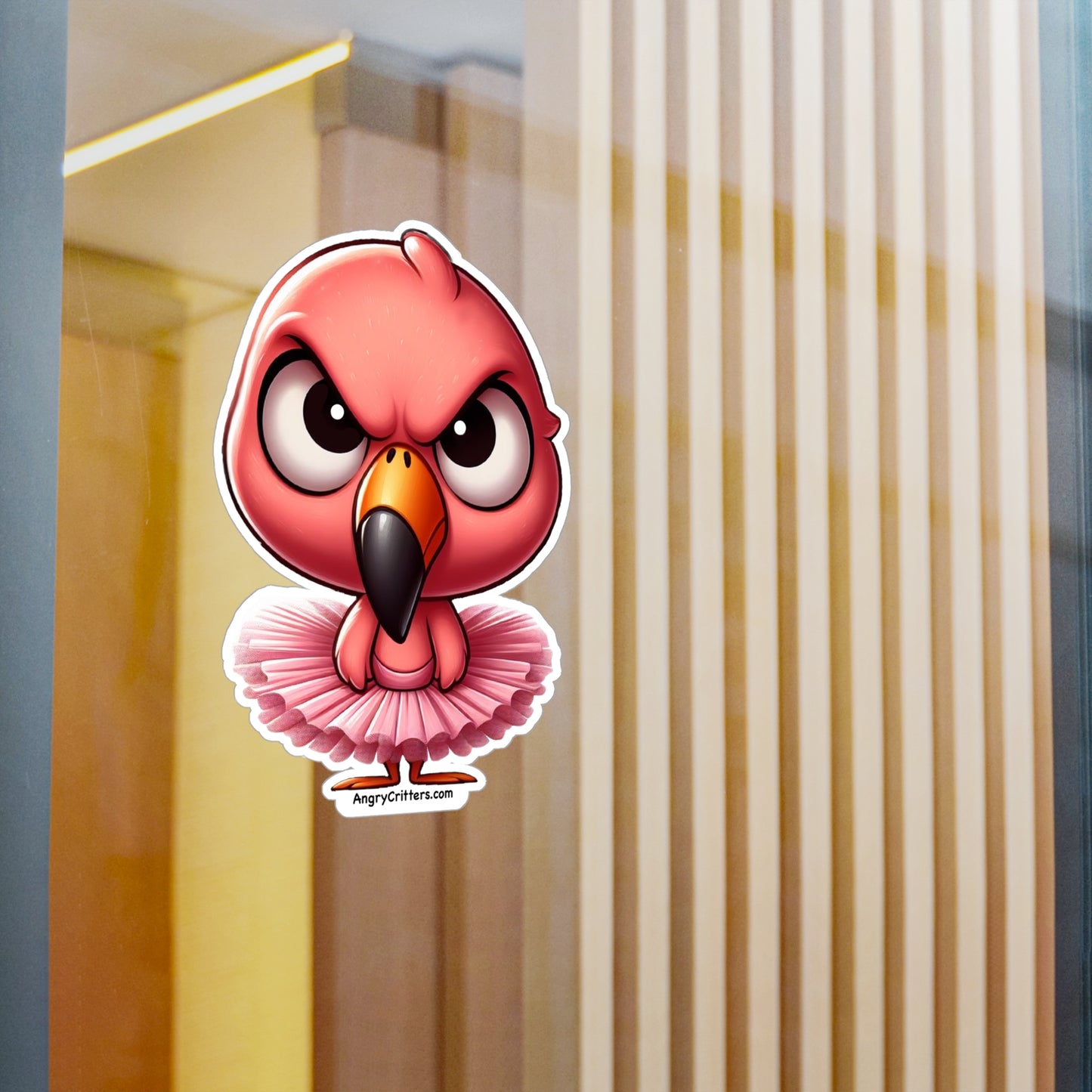 Angry Critters - Pink Flamingo in Tutu, Kiss-Cut Vinyl Decals