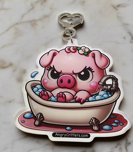 Angry Critters - Pig in a Bubble Bath, Acrylic Keychain