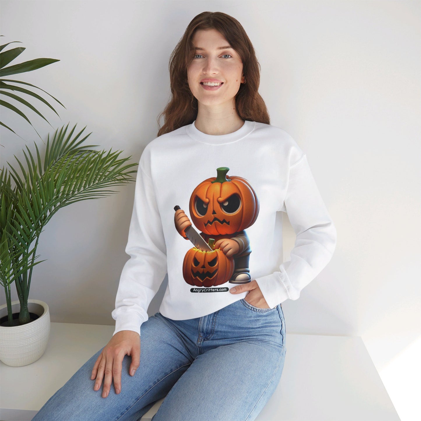 Angry Critters - Jack Carving Pumpkin, Unisex Heavy Blend™ Crewneck Sweatshirt