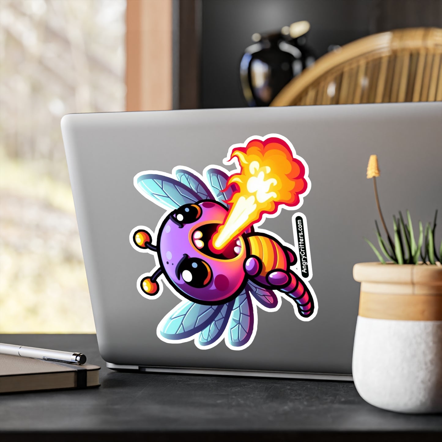 Angry Critters - Dragonfly Breathing Fire, Kiss-Cut Vinyl Decals