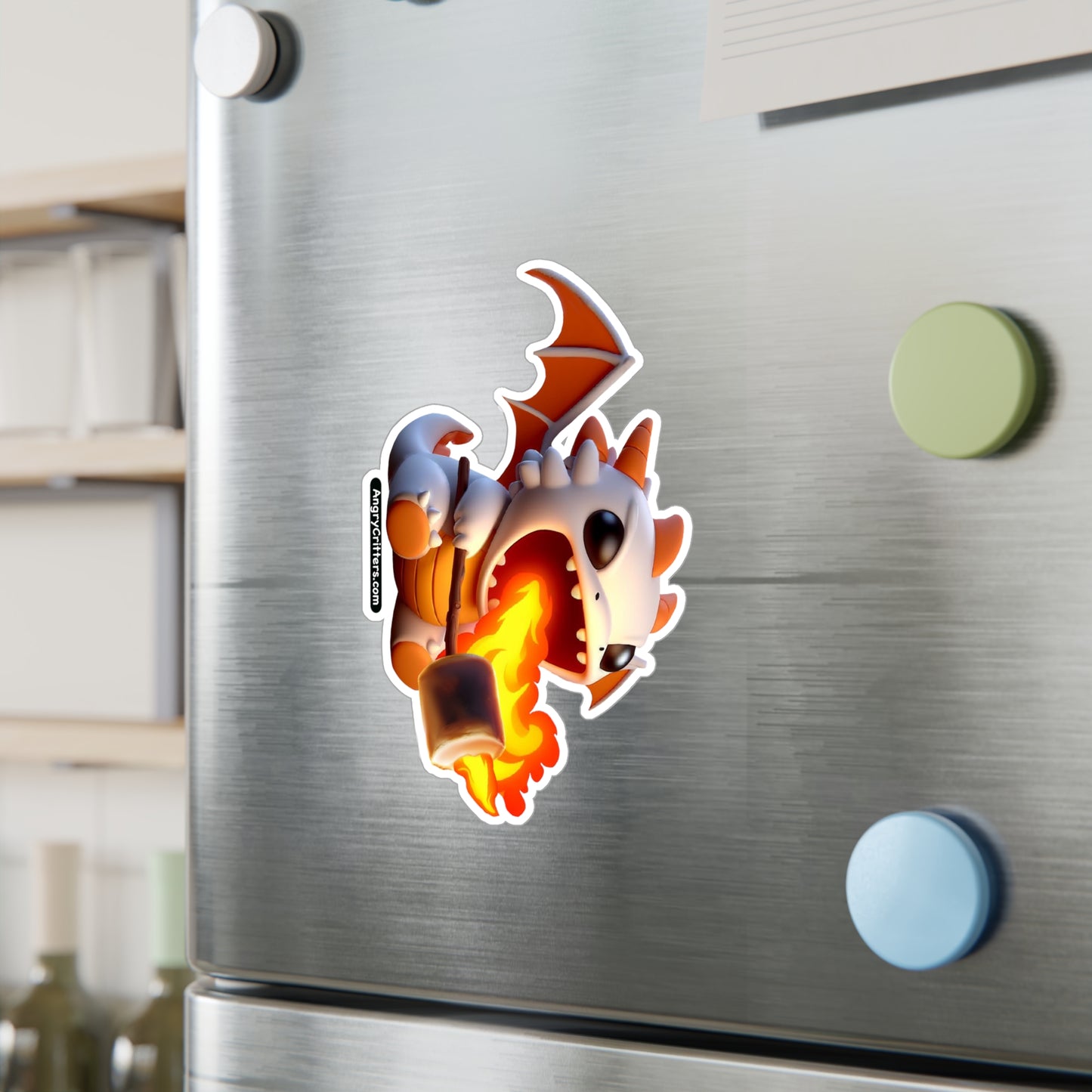 Angry Critters - Dragon Roasting Marshmallow, Kiss-Cut Vinyl Decals