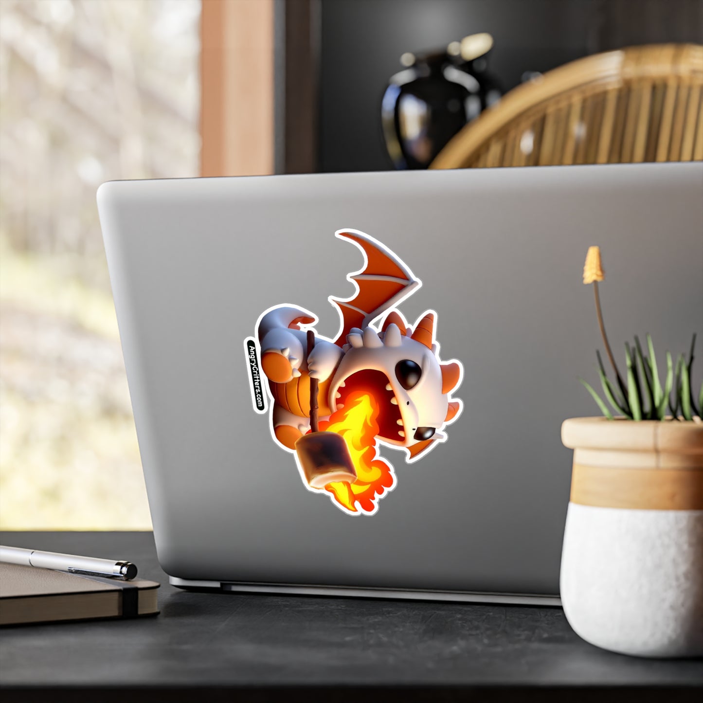 Angry Critters - Dragon Roasting Marshmallow, Kiss-Cut Vinyl Decals