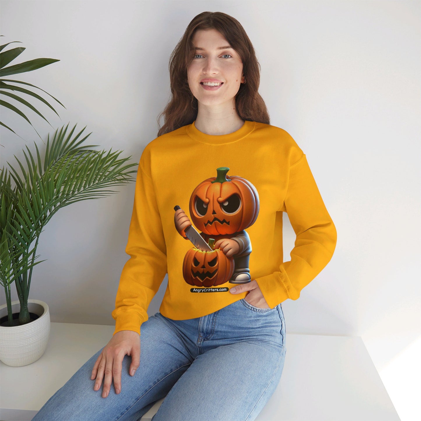 Angry Critters - Jack Carving Pumpkin, Unisex Heavy Blend™ Crewneck Sweatshirt