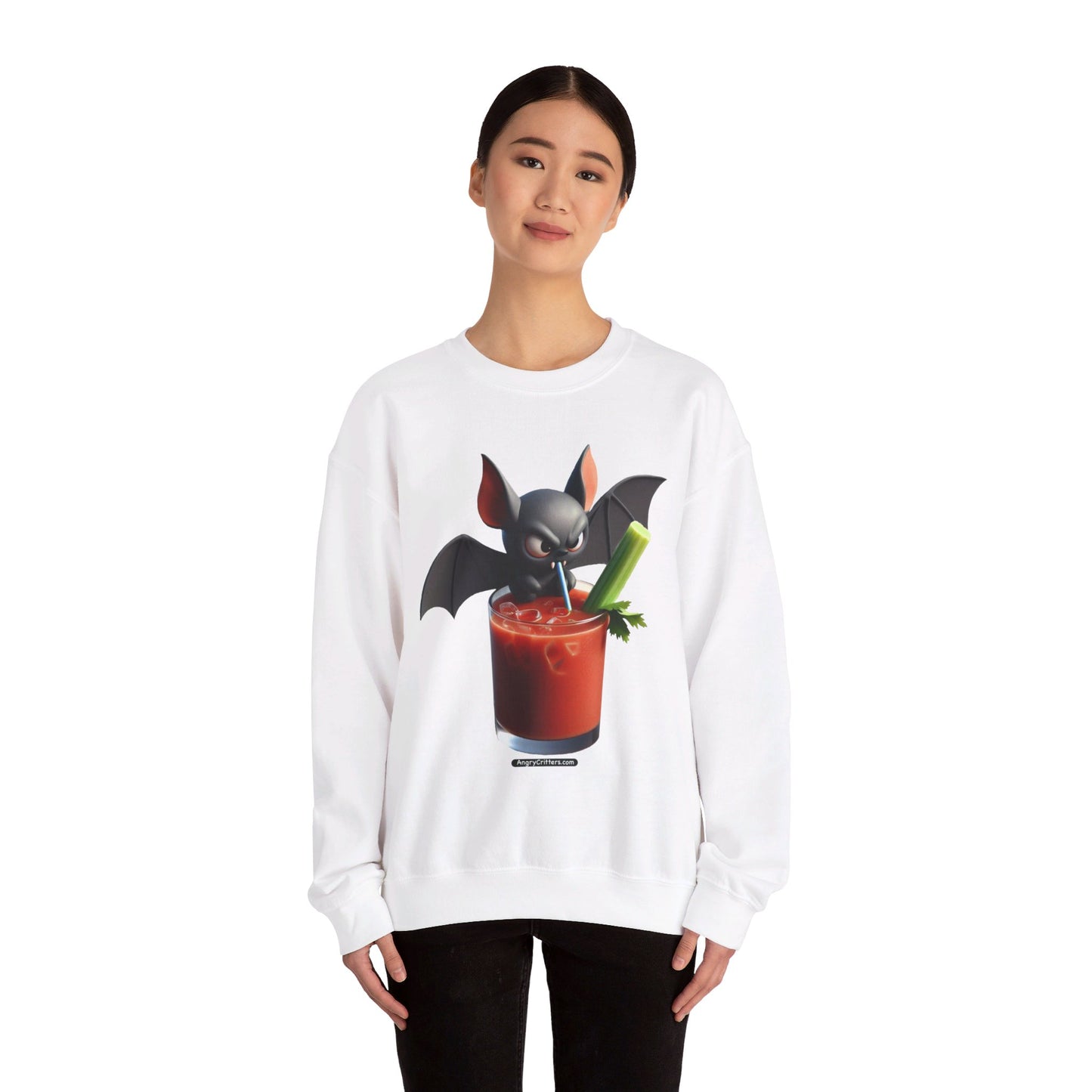 Angry Critters - Bat Drinking Bloody Mary, Unisex Heavy Blend™ Crewneck Sweatshirt