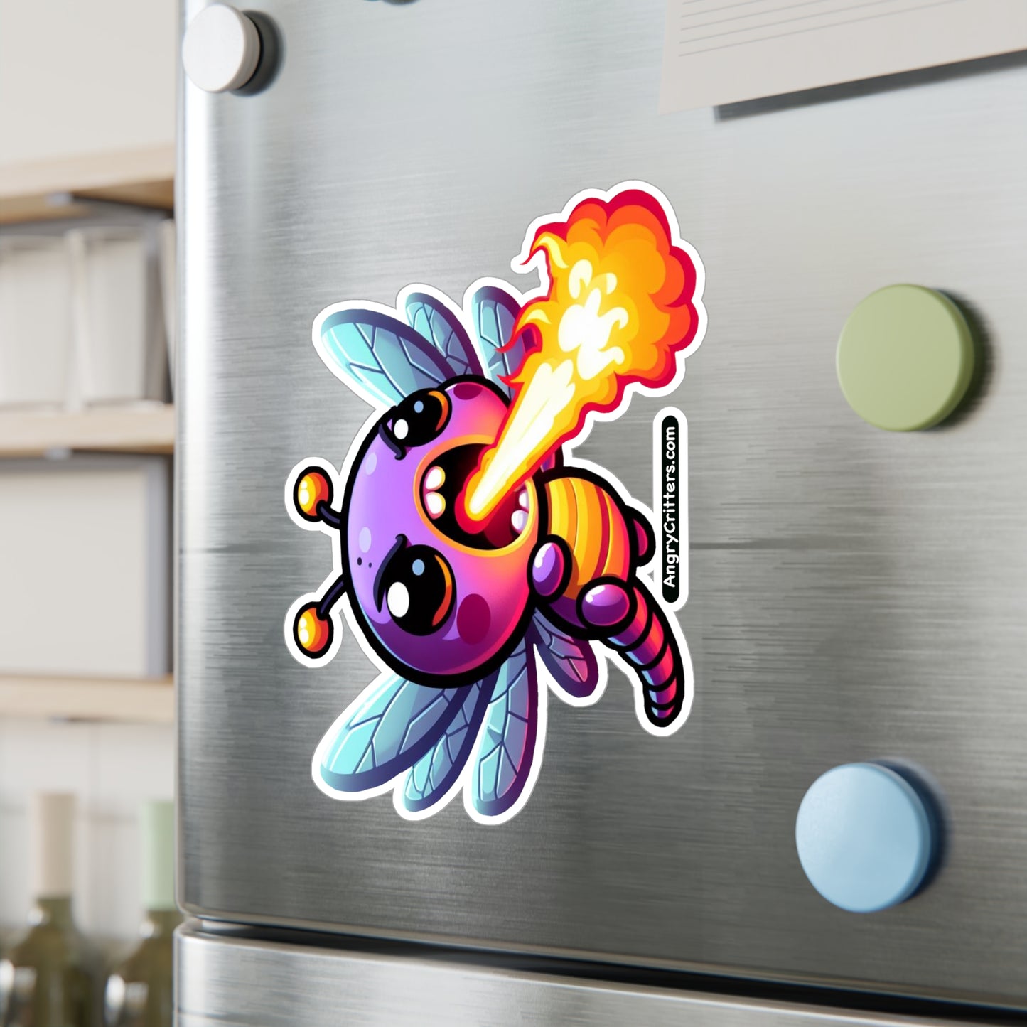 Angry Critters - Dragonfly Breathing Fire, Kiss-Cut Vinyl Decals