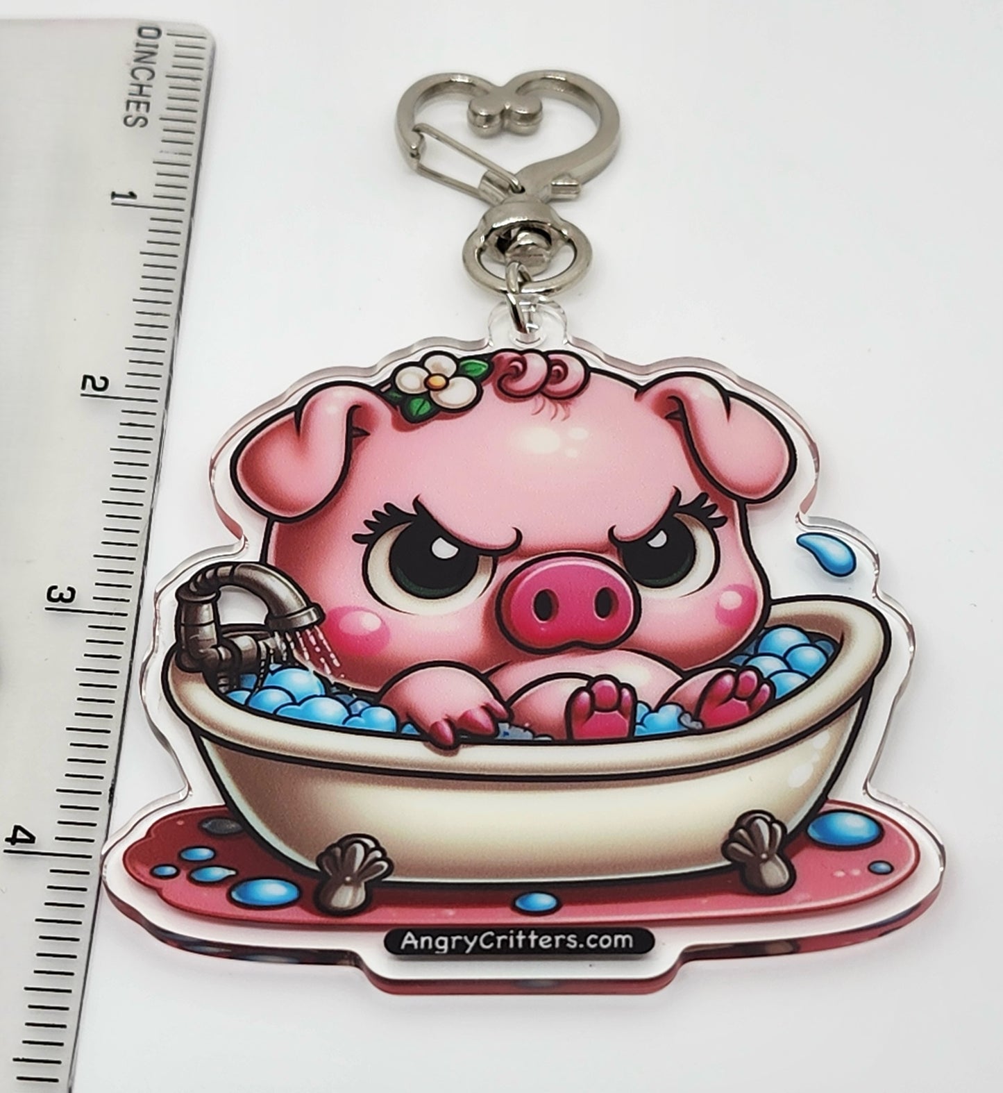 Angry Critters - Pig in a Bubble Bath, Acrylic Keychain