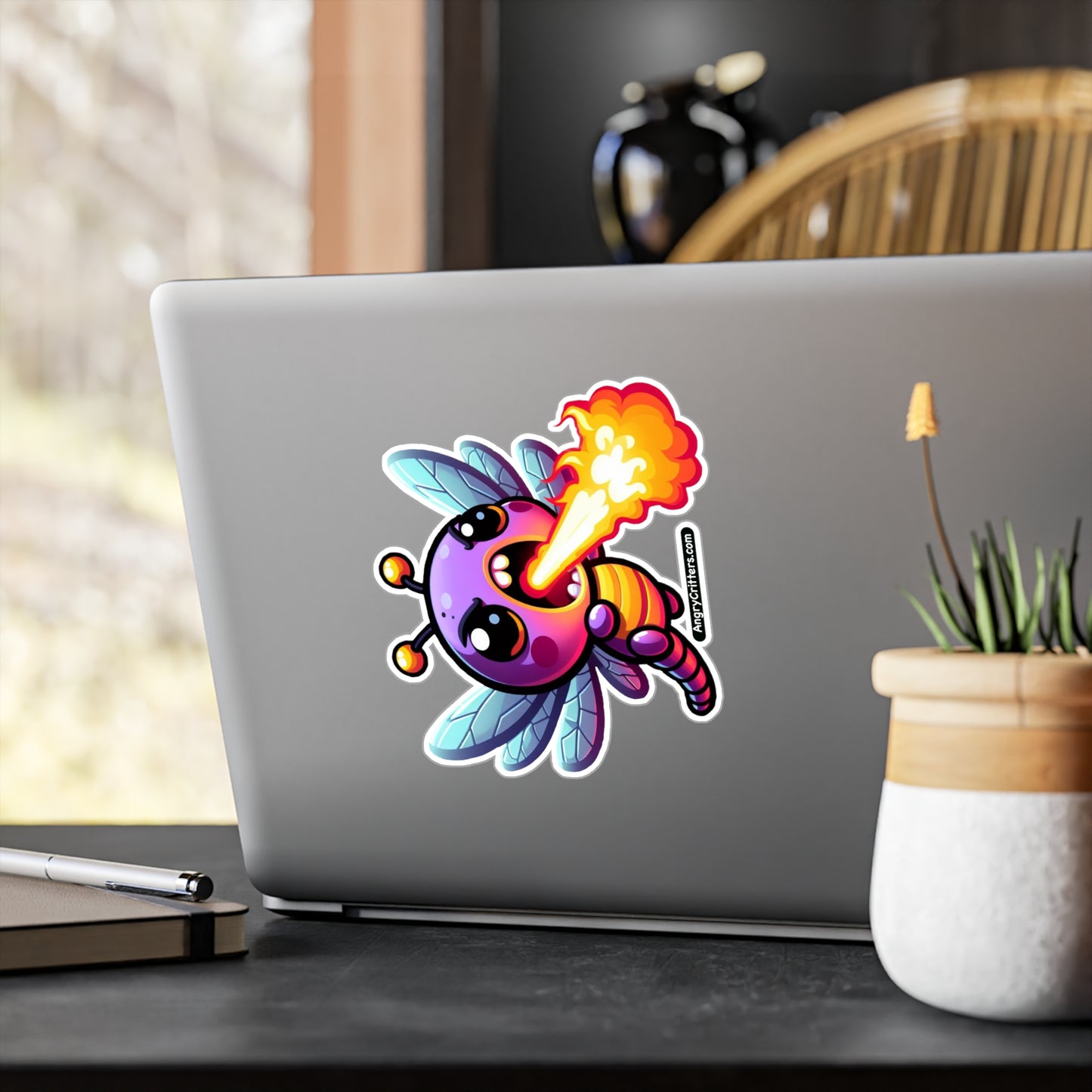 Angry Critters - Dragonfly Breathing Fire, Kiss-Cut Vinyl Decals