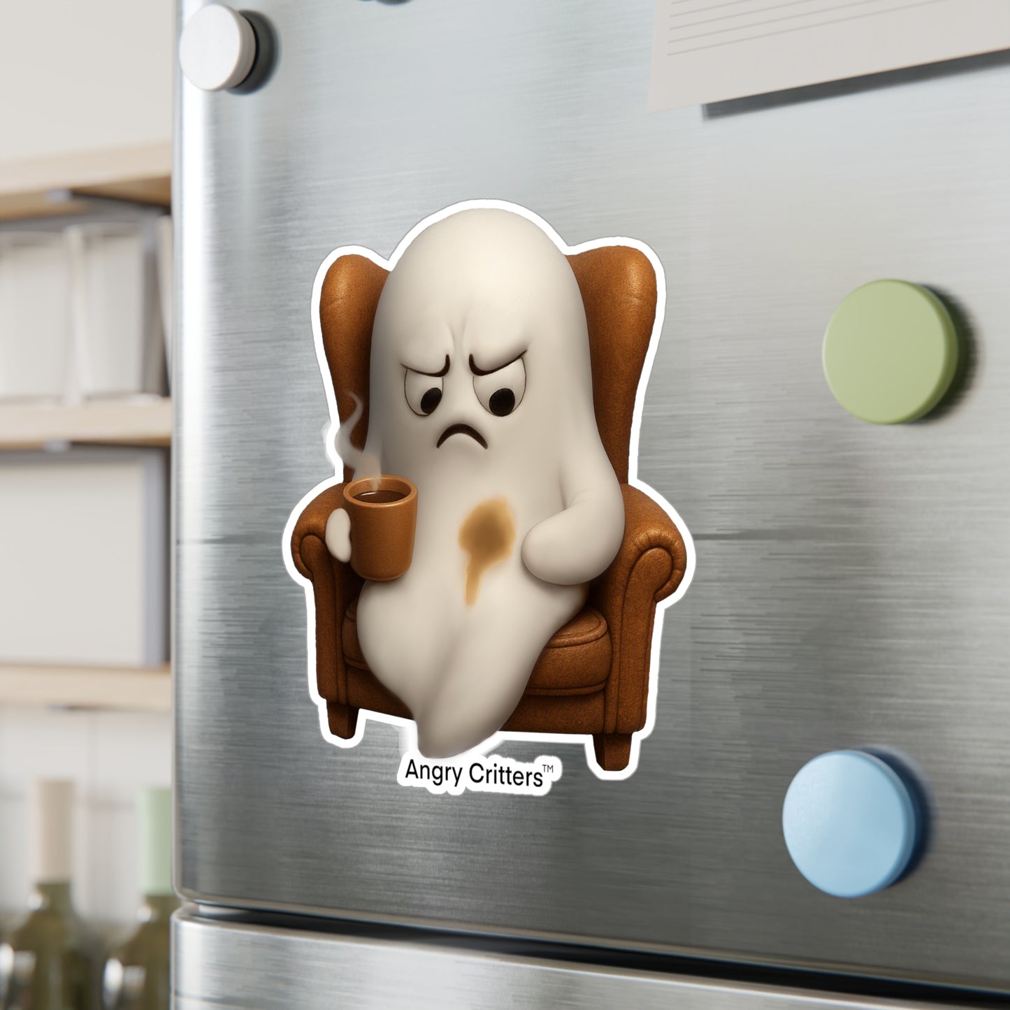 Angry Ghost with Coffee Stain Coffee Sticker — Kiss-Cut Vinyl Decal