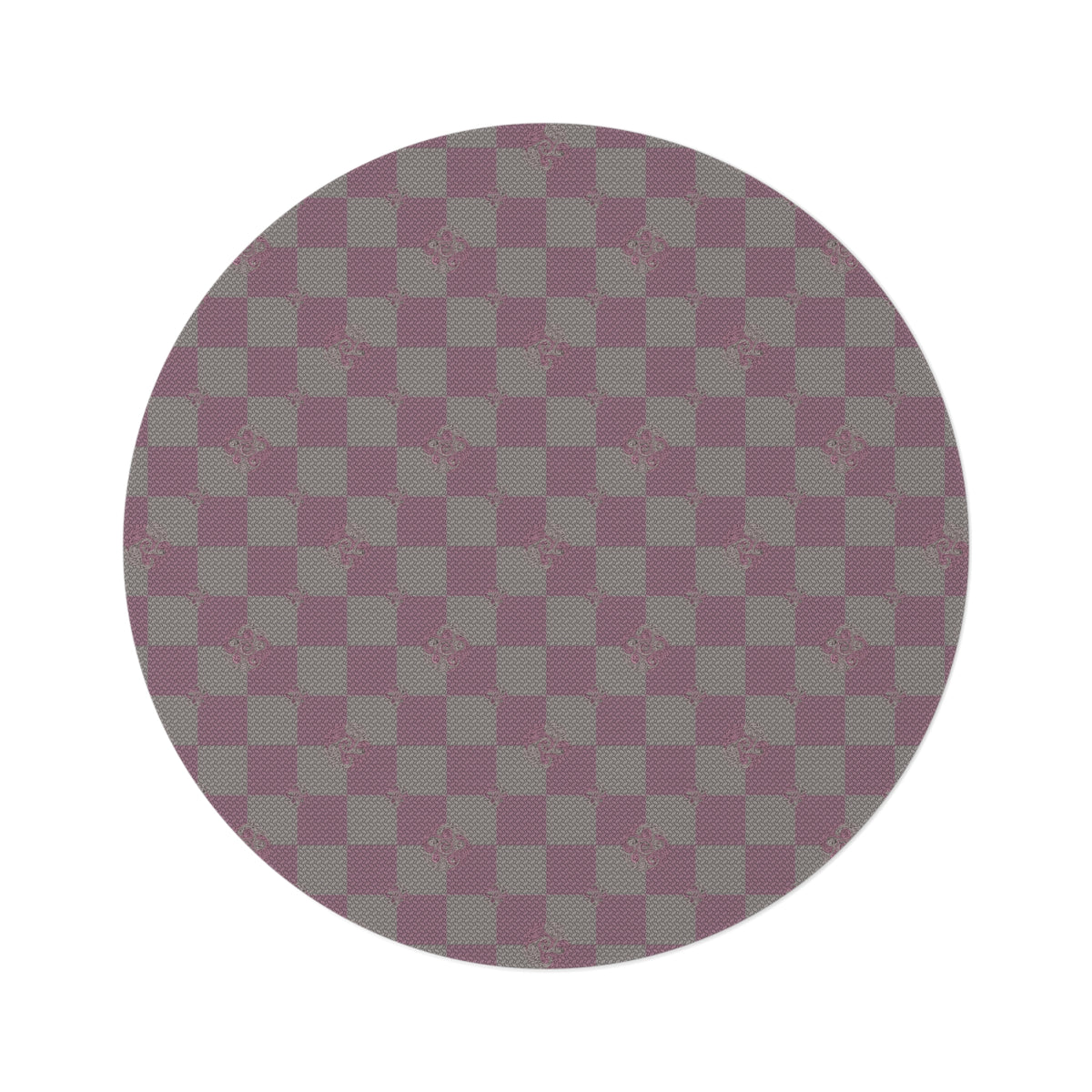 Vintage Pink & Grey Checkerboard Round Rug
