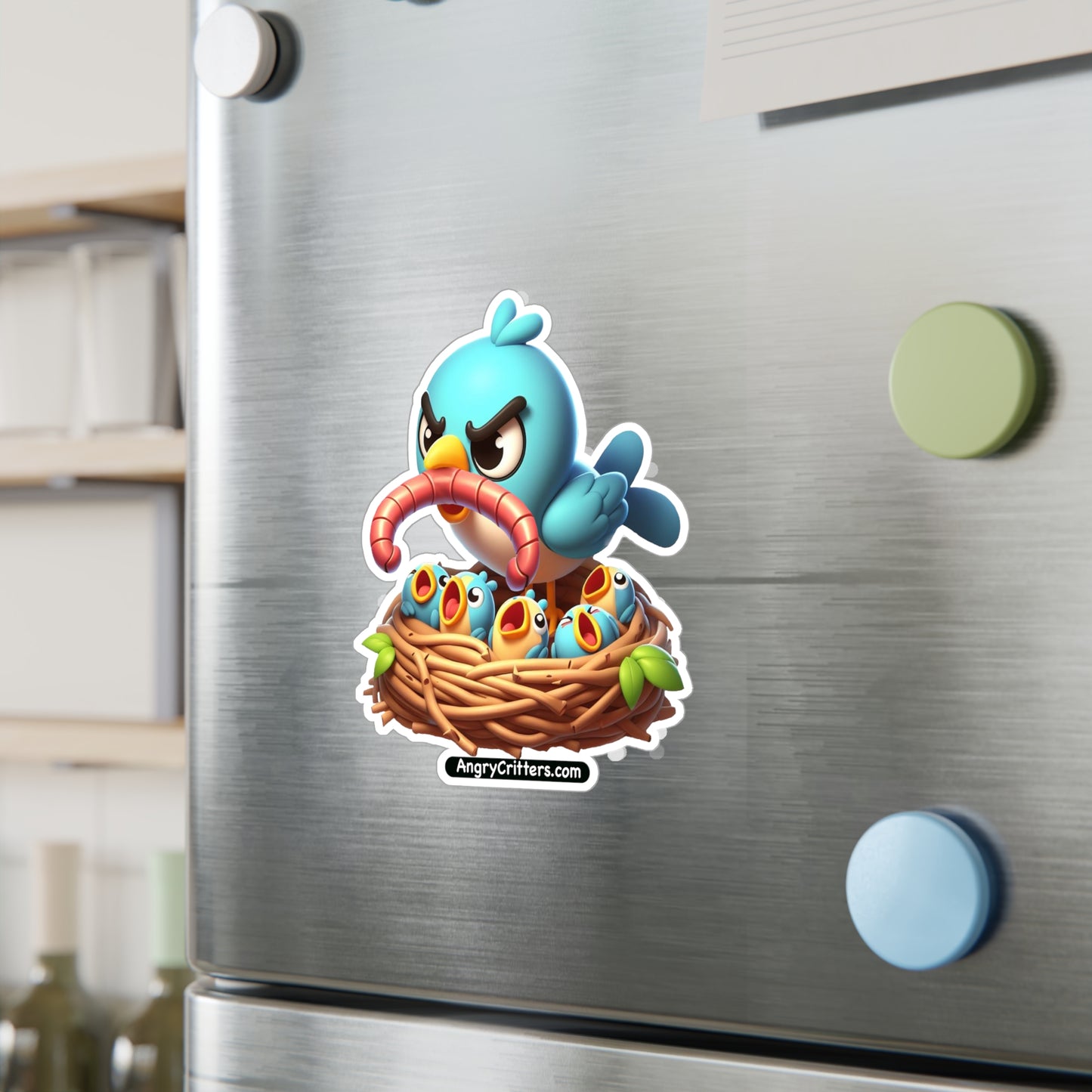 Angry Critters - Mom Bird with Baby Birds, Kiss-Cut Vinyl Decals