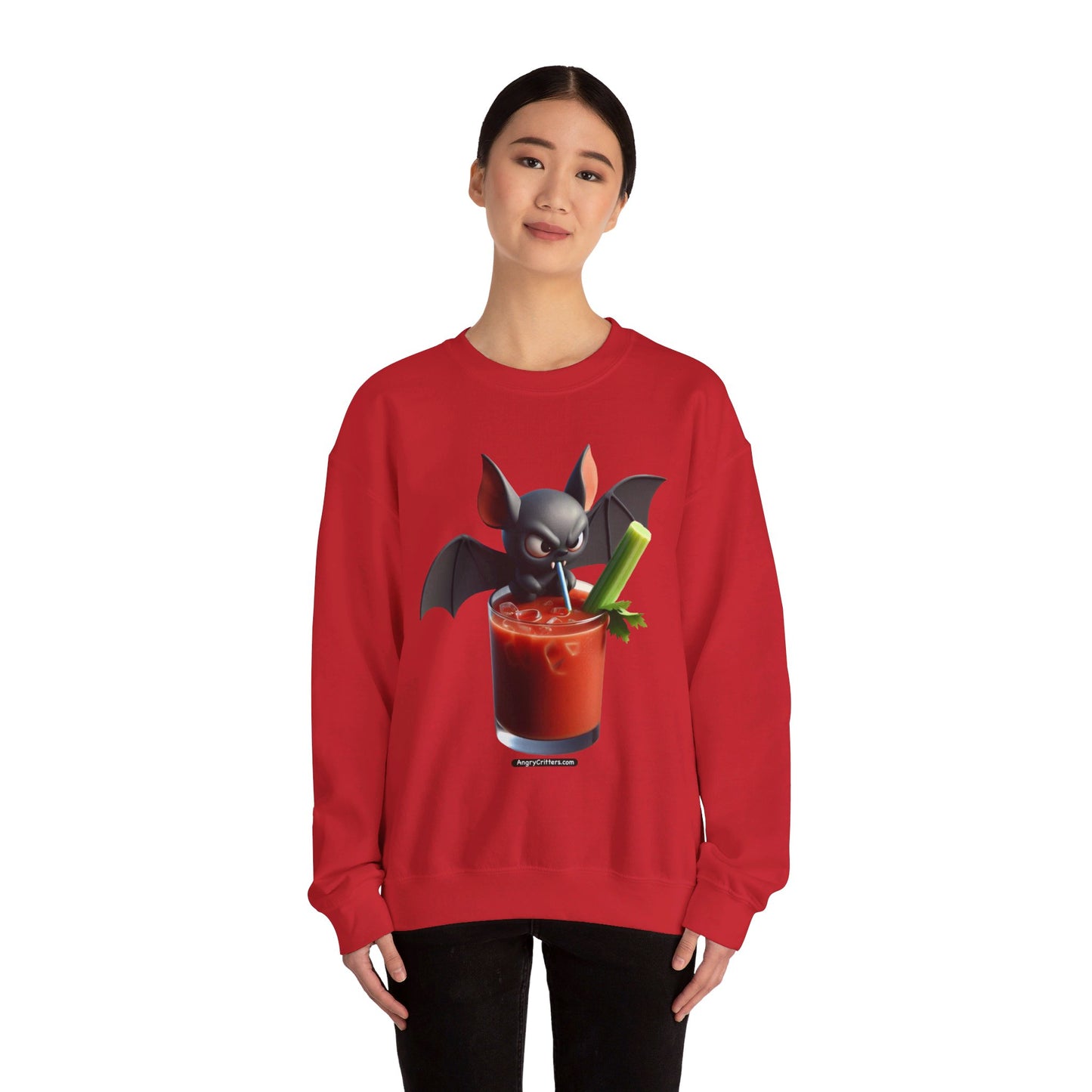 Angry Critters - Bat Drinking Bloody Mary, Unisex Heavy Blend™ Crewneck Sweatshirt